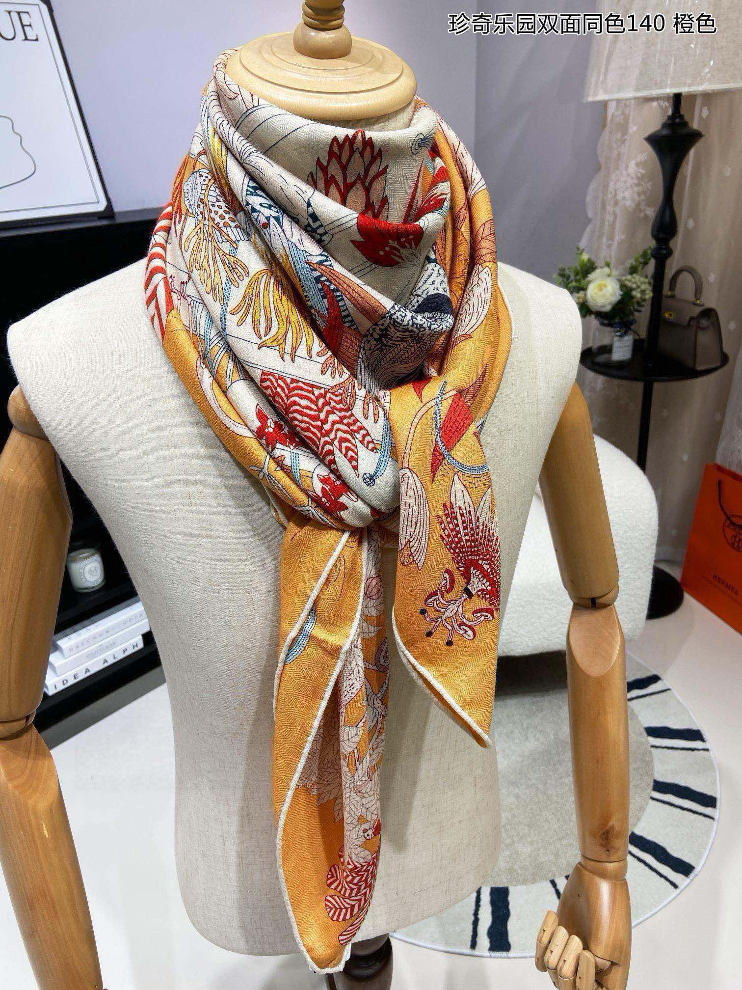 Precious Paradise Scarf 140 CM Yellow Orange Colorful Cashmere And Silk
