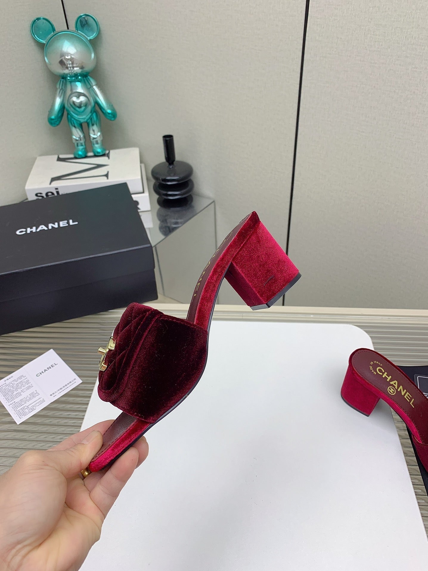 CC Mule Sandals 50mm In Drak Red Velvet 148939