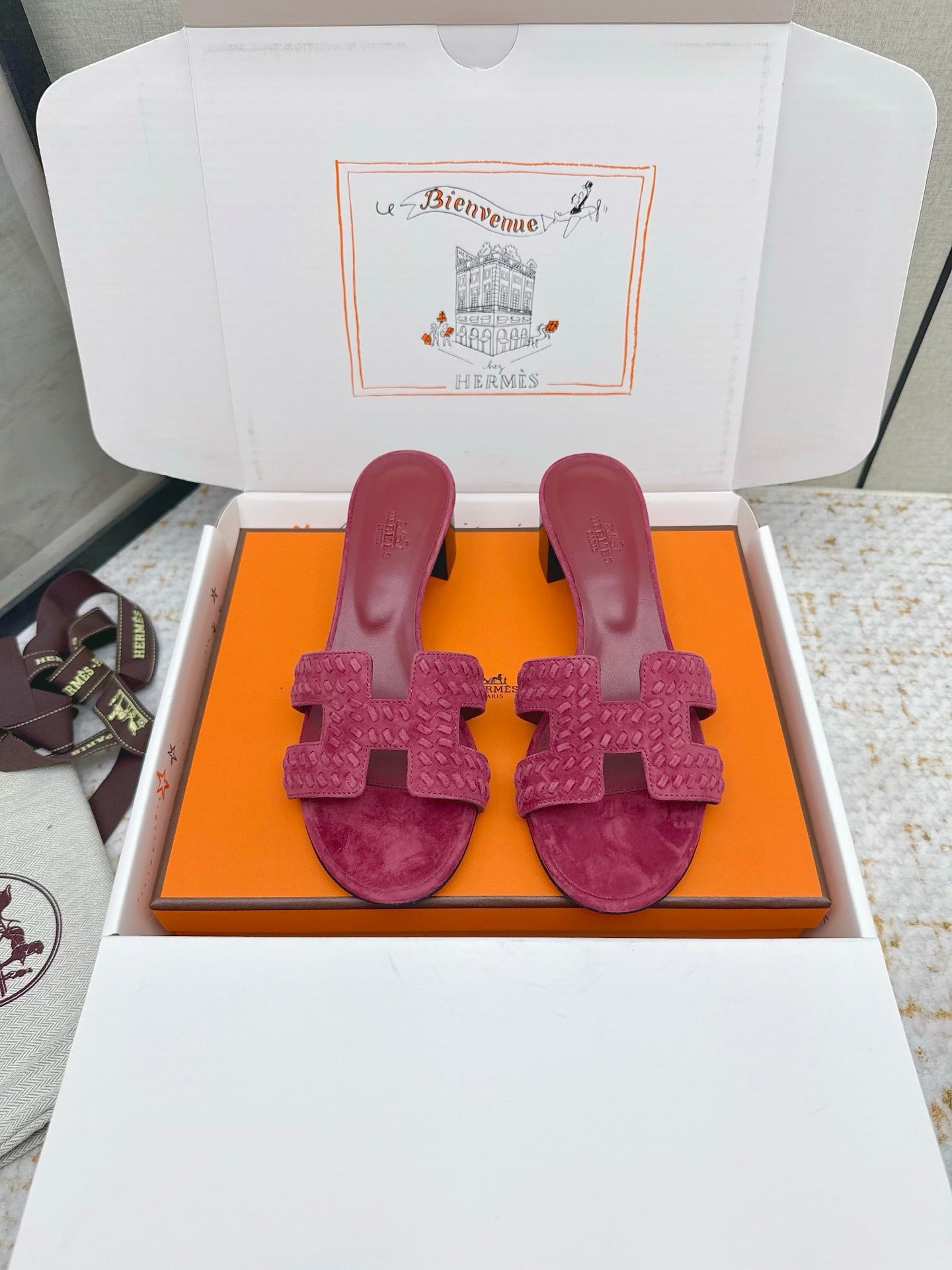 HM 26ss Oran Sandals 50 Dark Pink Suede Sheepskin 625142