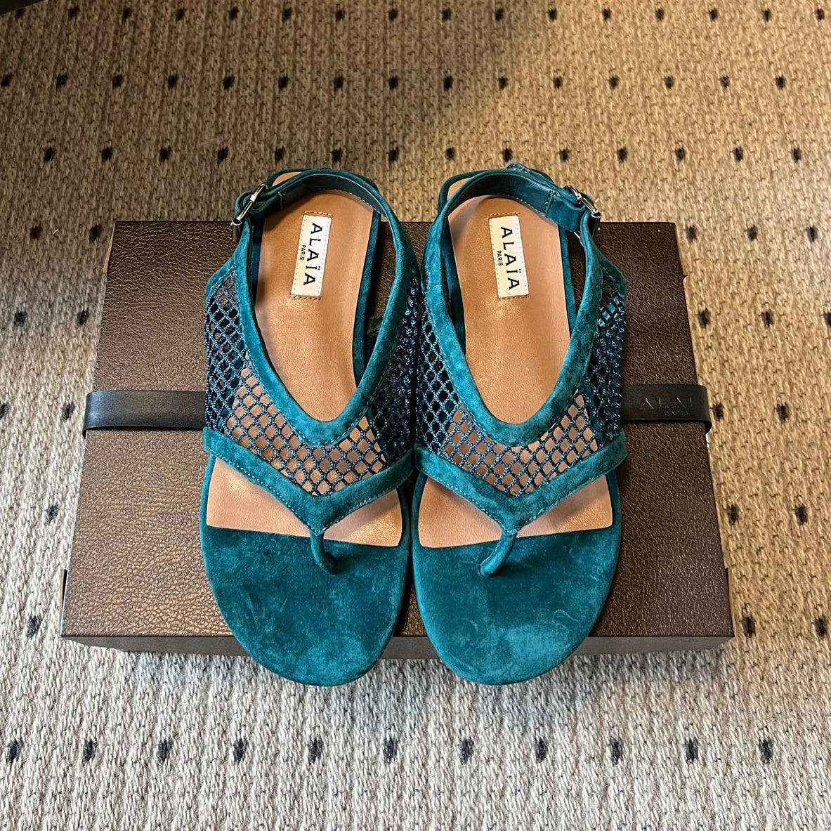 Alaia 2026 Thong Sandals Mesh Suede 803341
