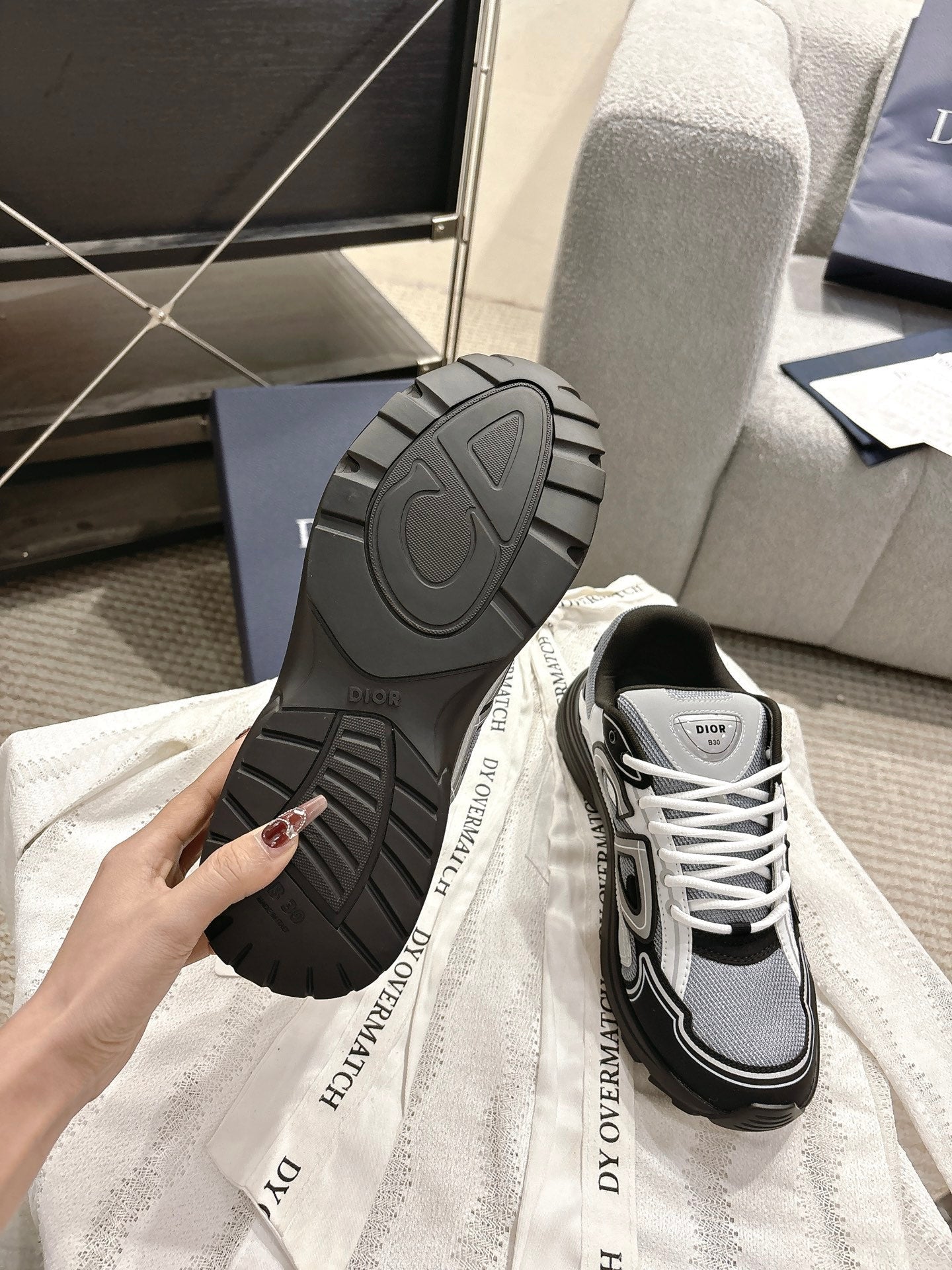 CD B30 Sneakers White Black Gray Technology Fabric 438323