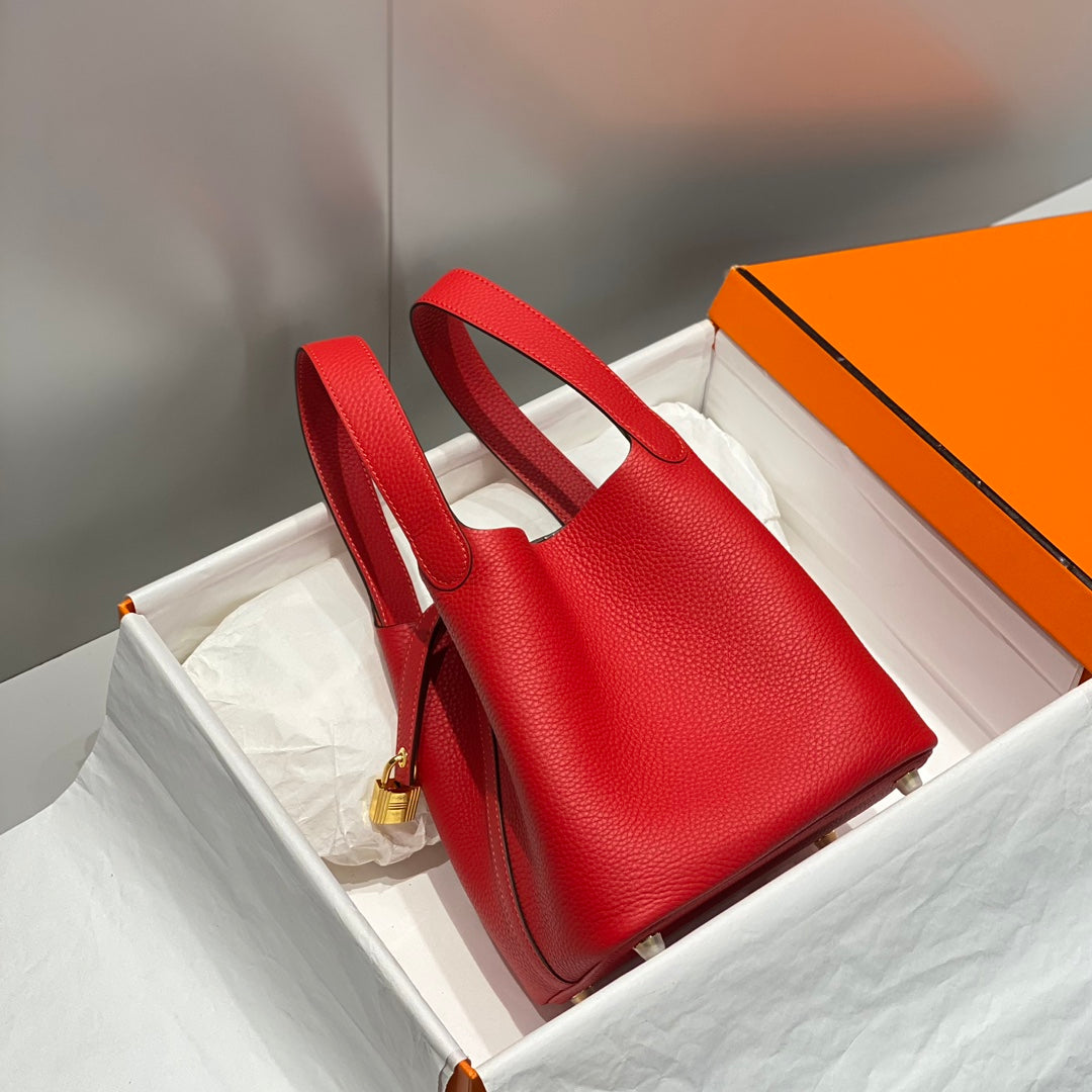 picotin lock red togo leather gold hardware