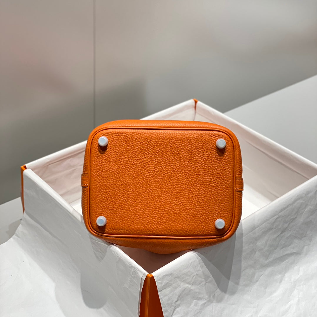 picotin lock dark orange togo leather silver hardware