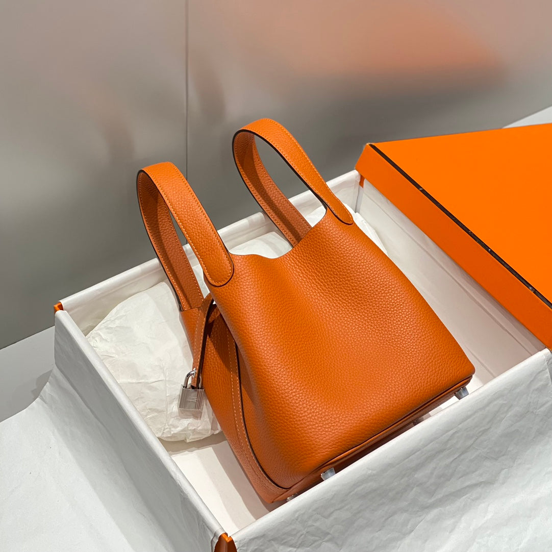picotin lock dark orange togo leather silver hardware