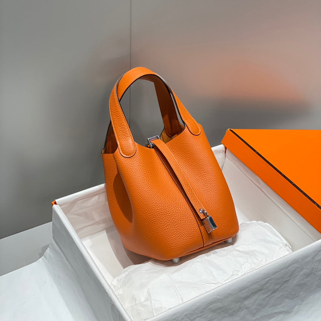 picotin lock dark orange togo leather silver hardware