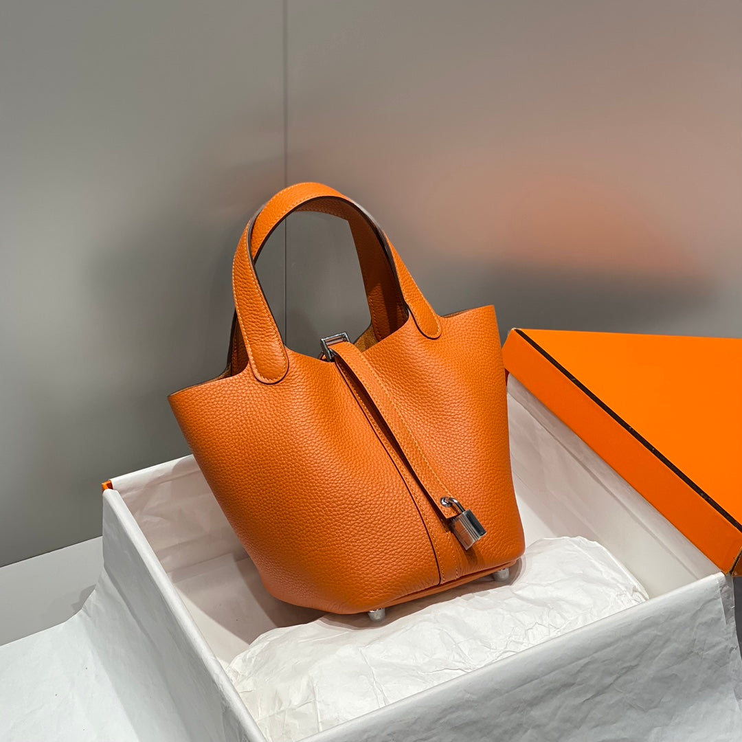 picotin lock dark orange togo leather silver hardware