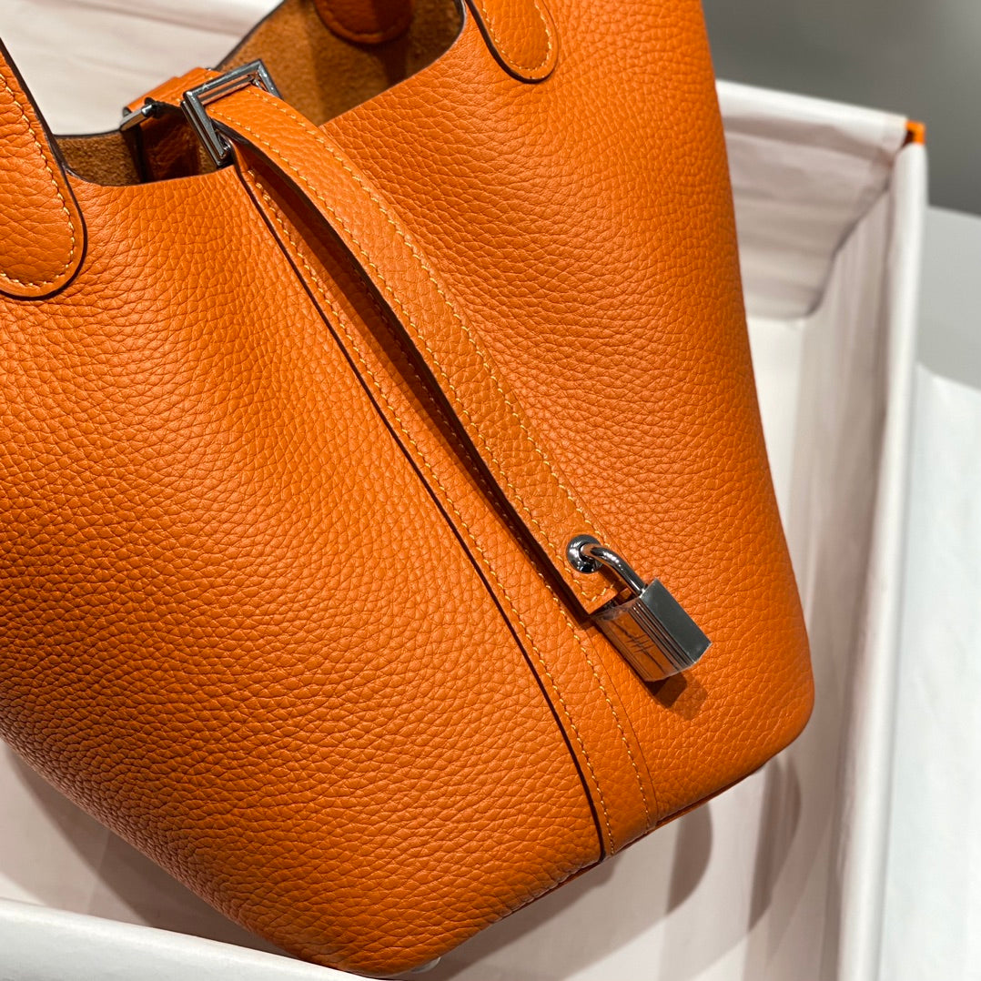 picotin lock dark orange togo leather silver hardware
