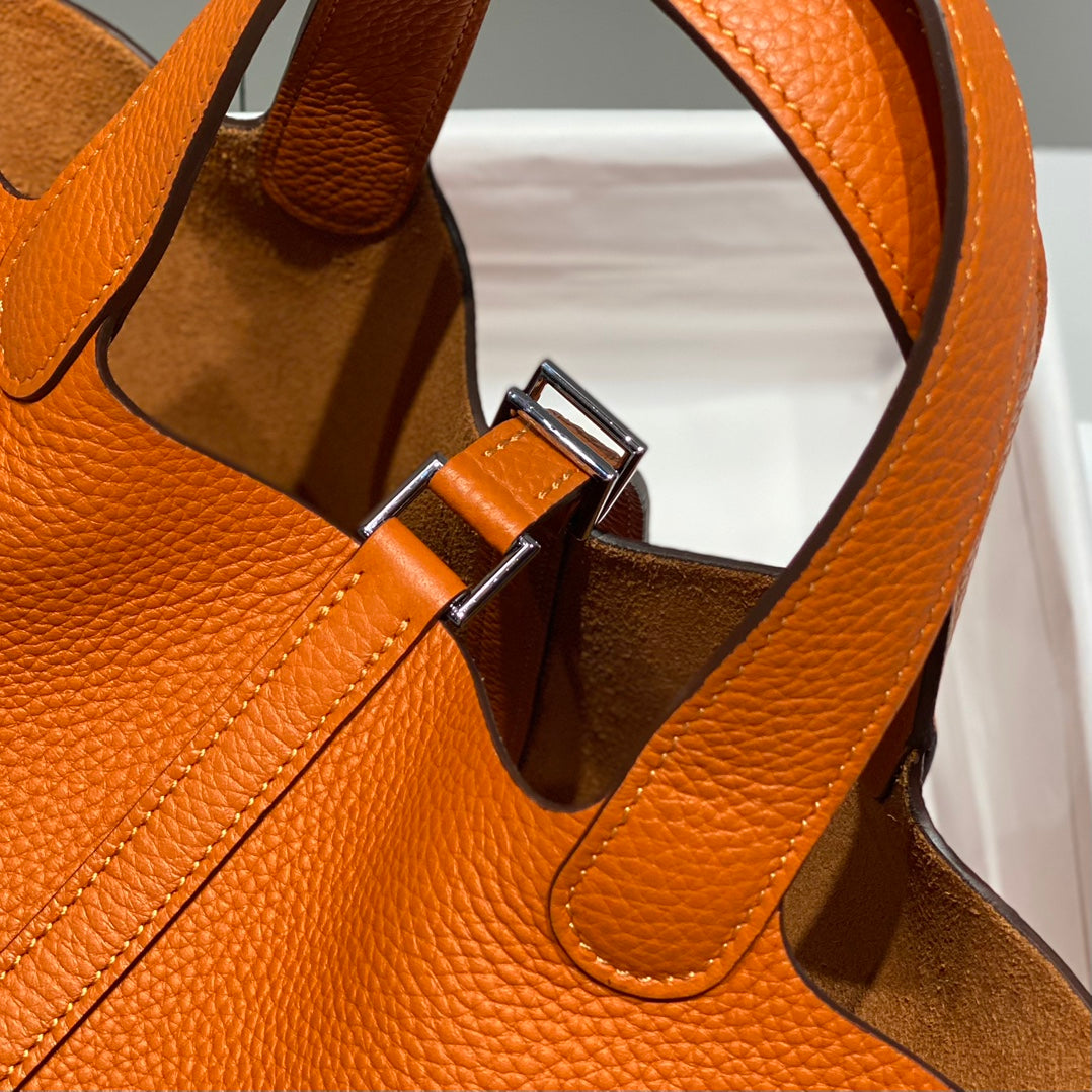 picotin lock dark orange togo leather silver hardware