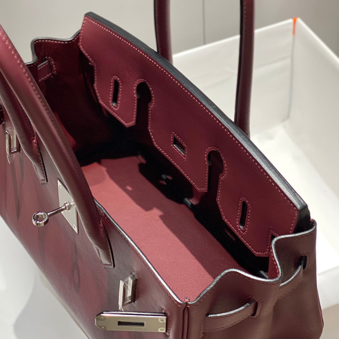 HM Shoulder Birkin 29 Wine Red Brown Leather 222339