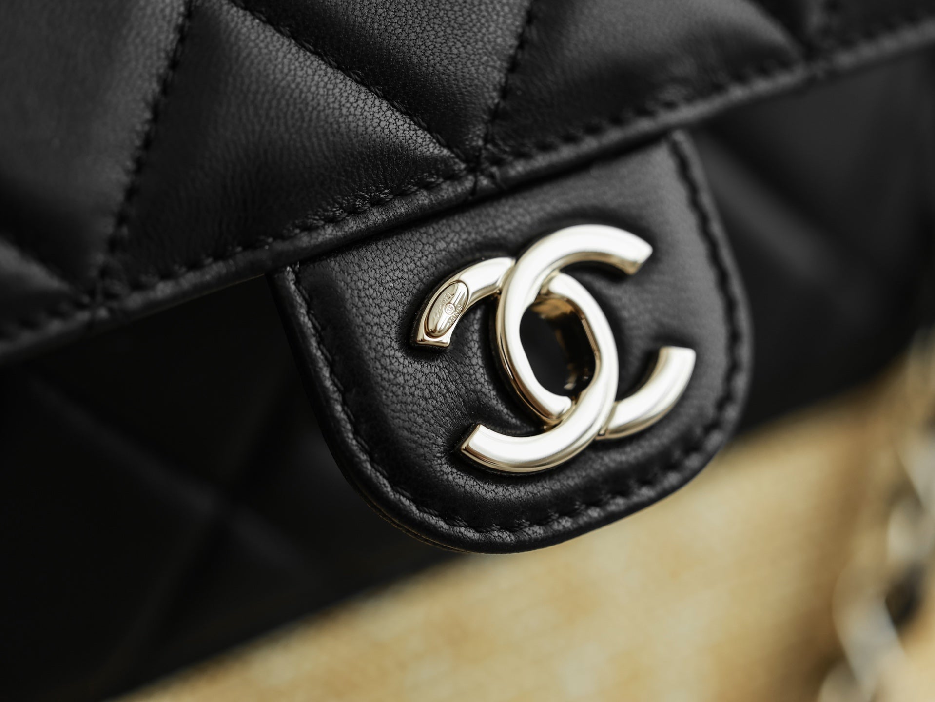 Chanel 2026 Shopping Bag 53cm Beige Black Straw Lambskin 351018
