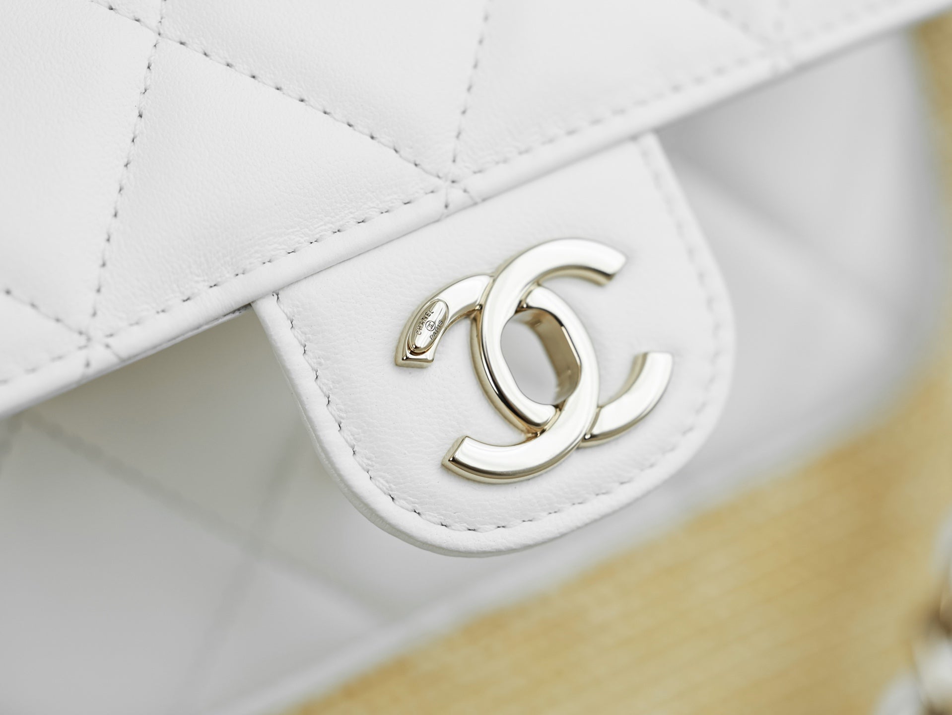 Chanel 2026 Shopping Bag 53cm Beige White Straw Lambskin