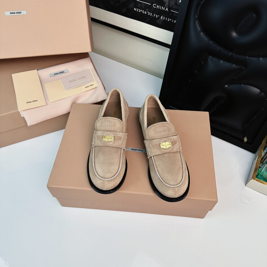 Miu Loafers Light Brown Suede