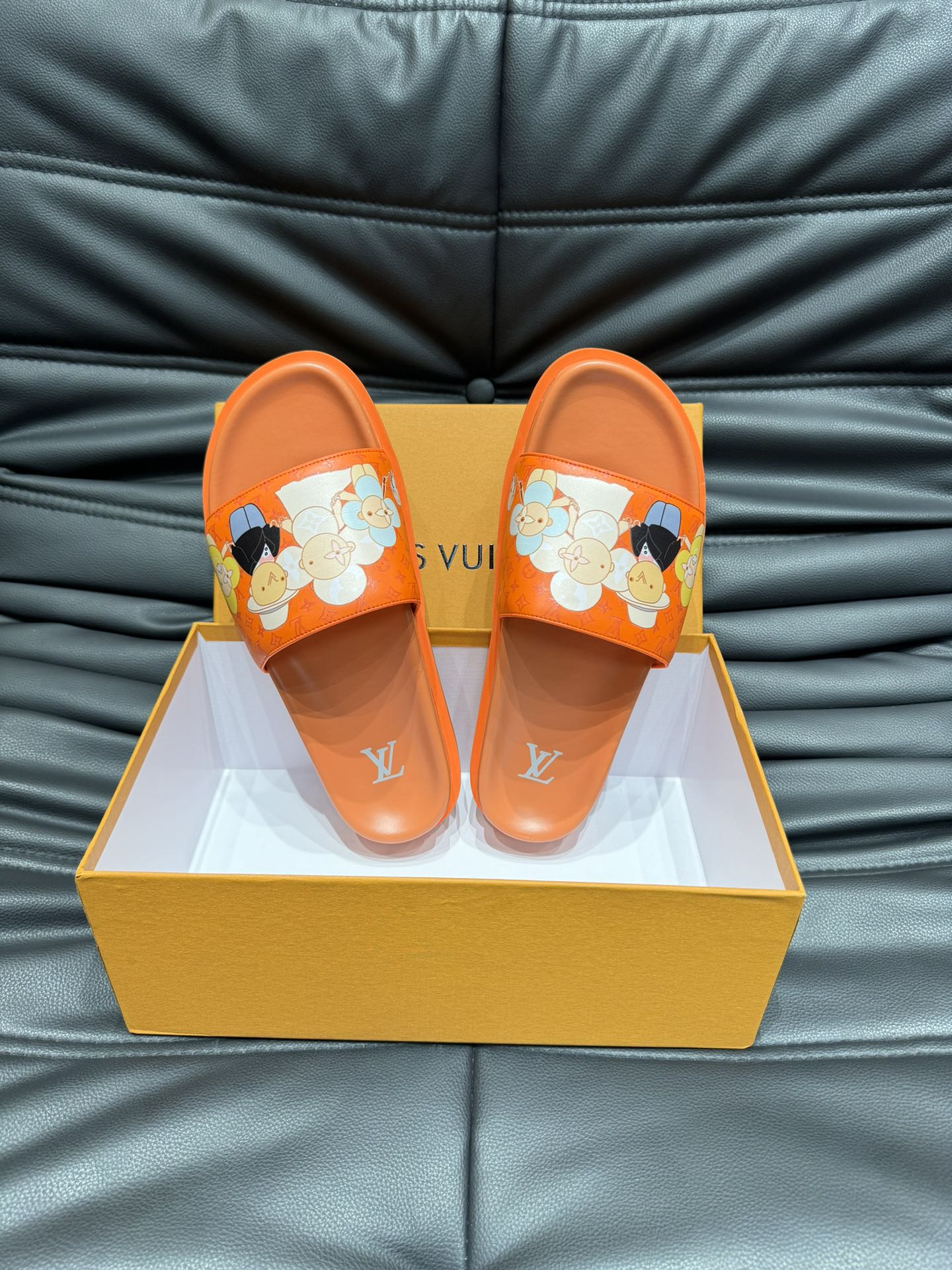 LV SLIPPERS IN CARROT ORANGE MONOGRAM CALFSKIN