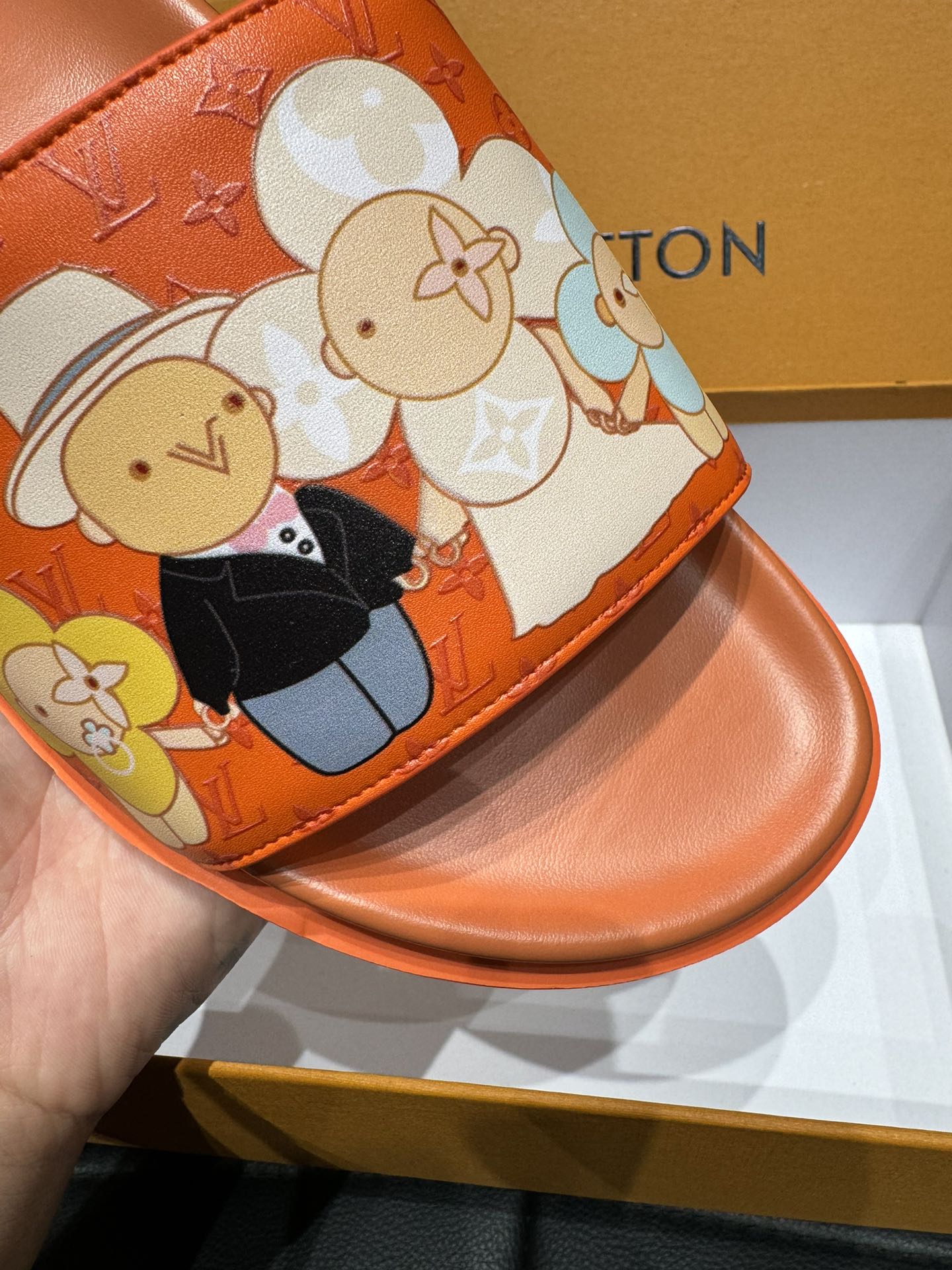 LV SLIPPERS IN CARROT ORANGE MONOGRAM CALFSKIN