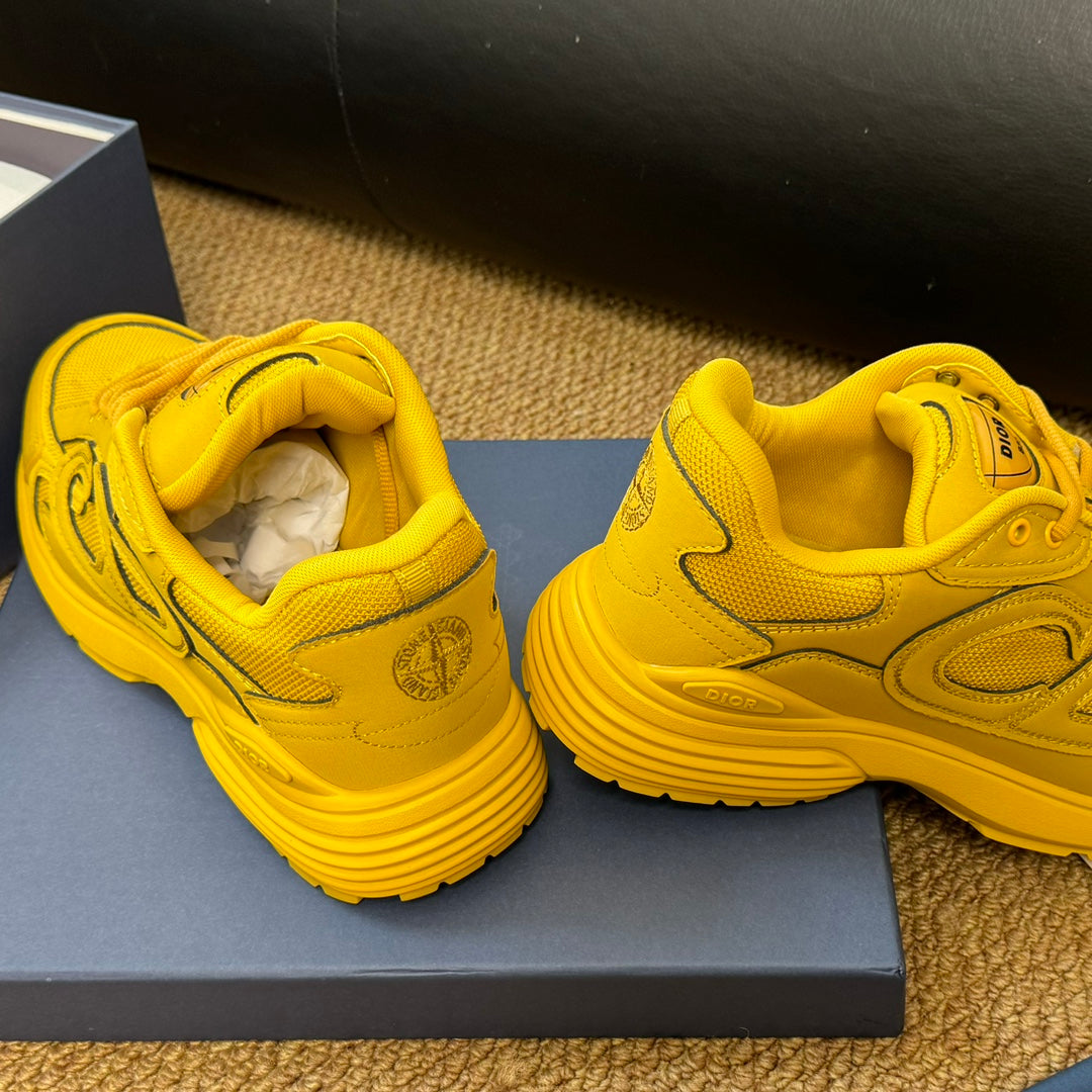 CD And Stone Island B30 Sneaker Yellow Cowhide And Polyester Mesh Fabric