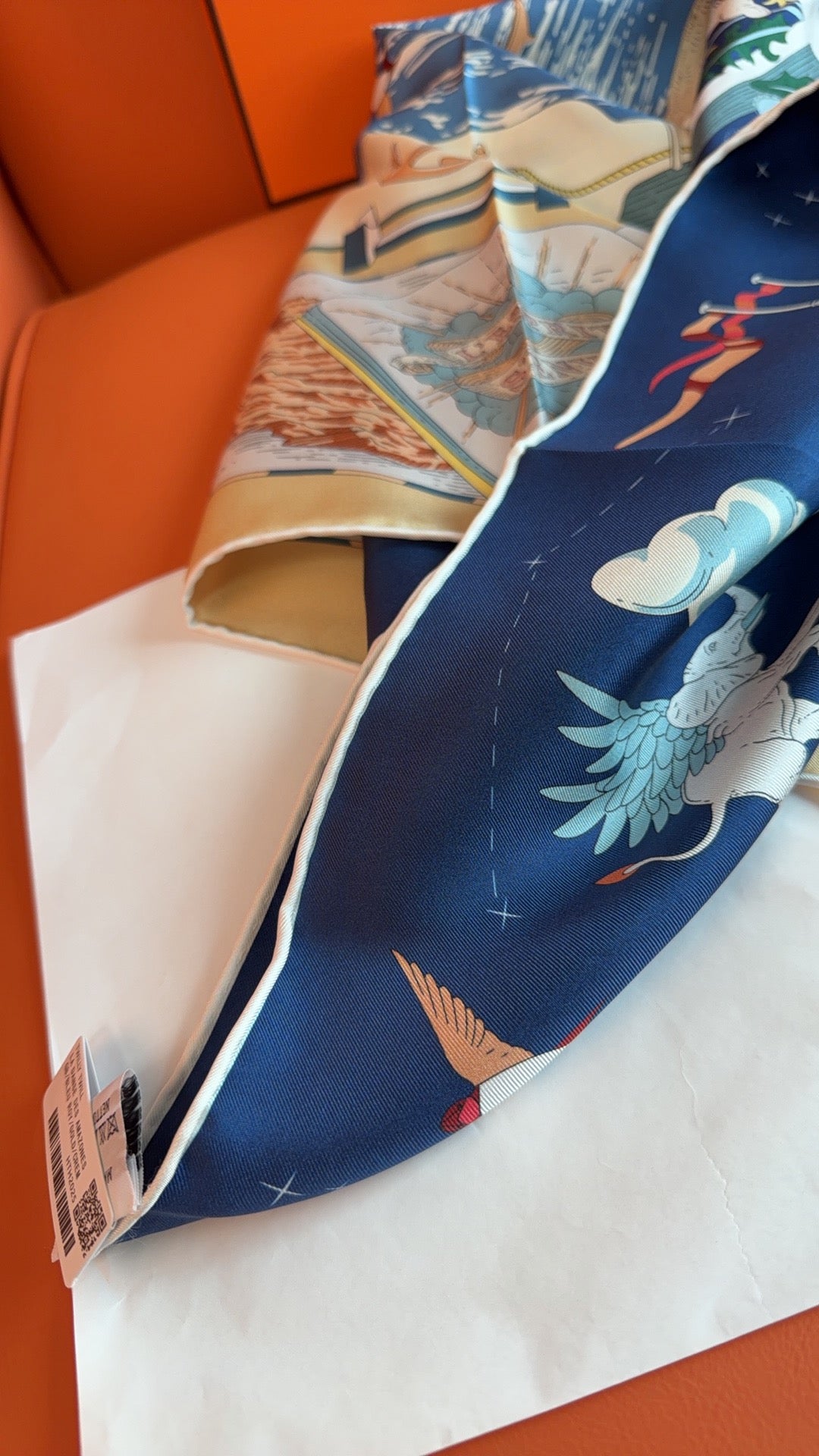 HM 26s 90 Scarf Navy Blue Colorful Mulberry Silk 153394