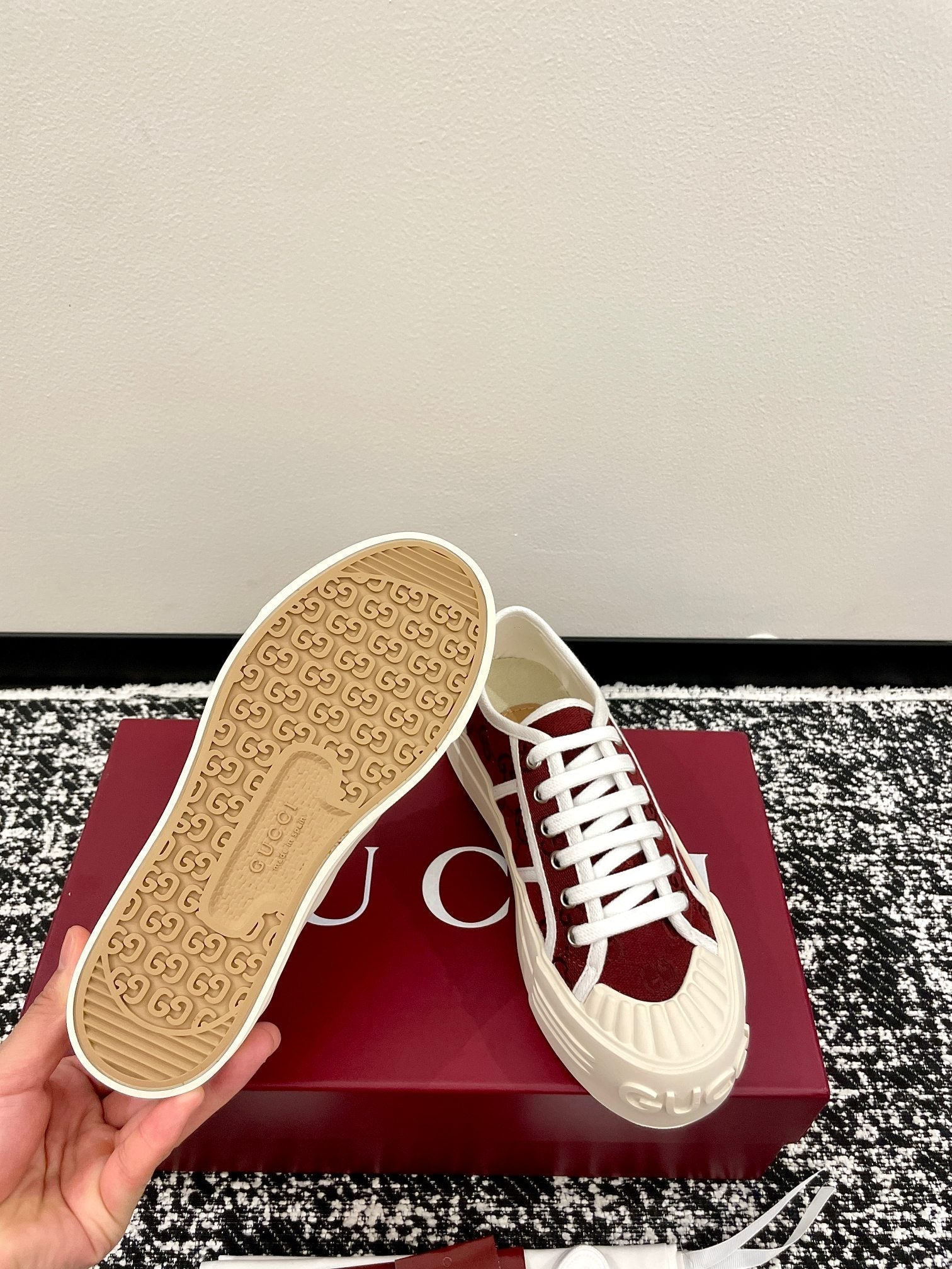 GG 26 Sneaker White Dark Red Canvas Leather 632822