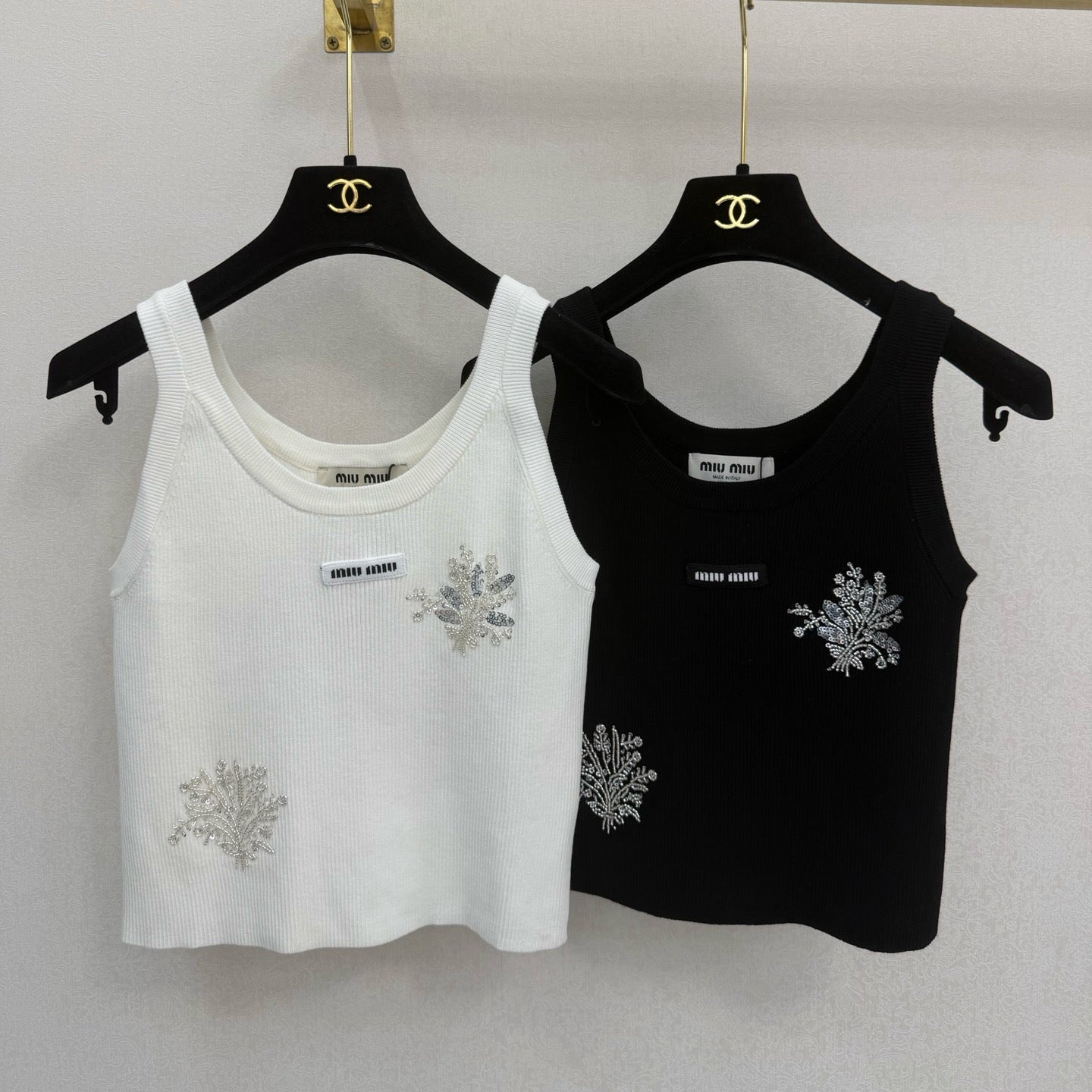 Miumiu 2026 Flower Tank Top Black and White Viscose 394850