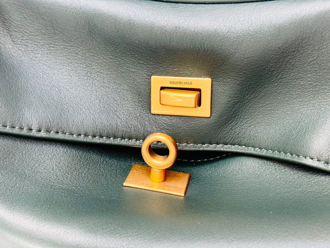 Balenciaga Medium Bag 35 Dark Green Calfskin Gold Hardware