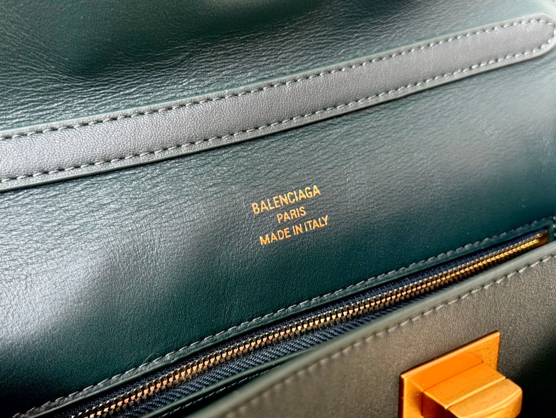 Balenciaga Medium Bag 35 Dark Green Calfskin Gold Hardware