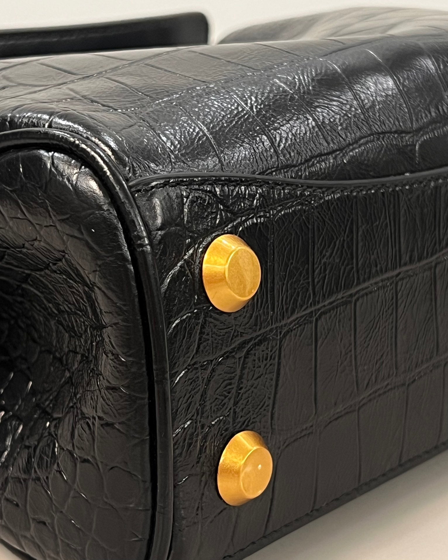 Balenciaga Large  Rodeo Crocodile Embossed Bag 40 Black Leather Gold Hardware