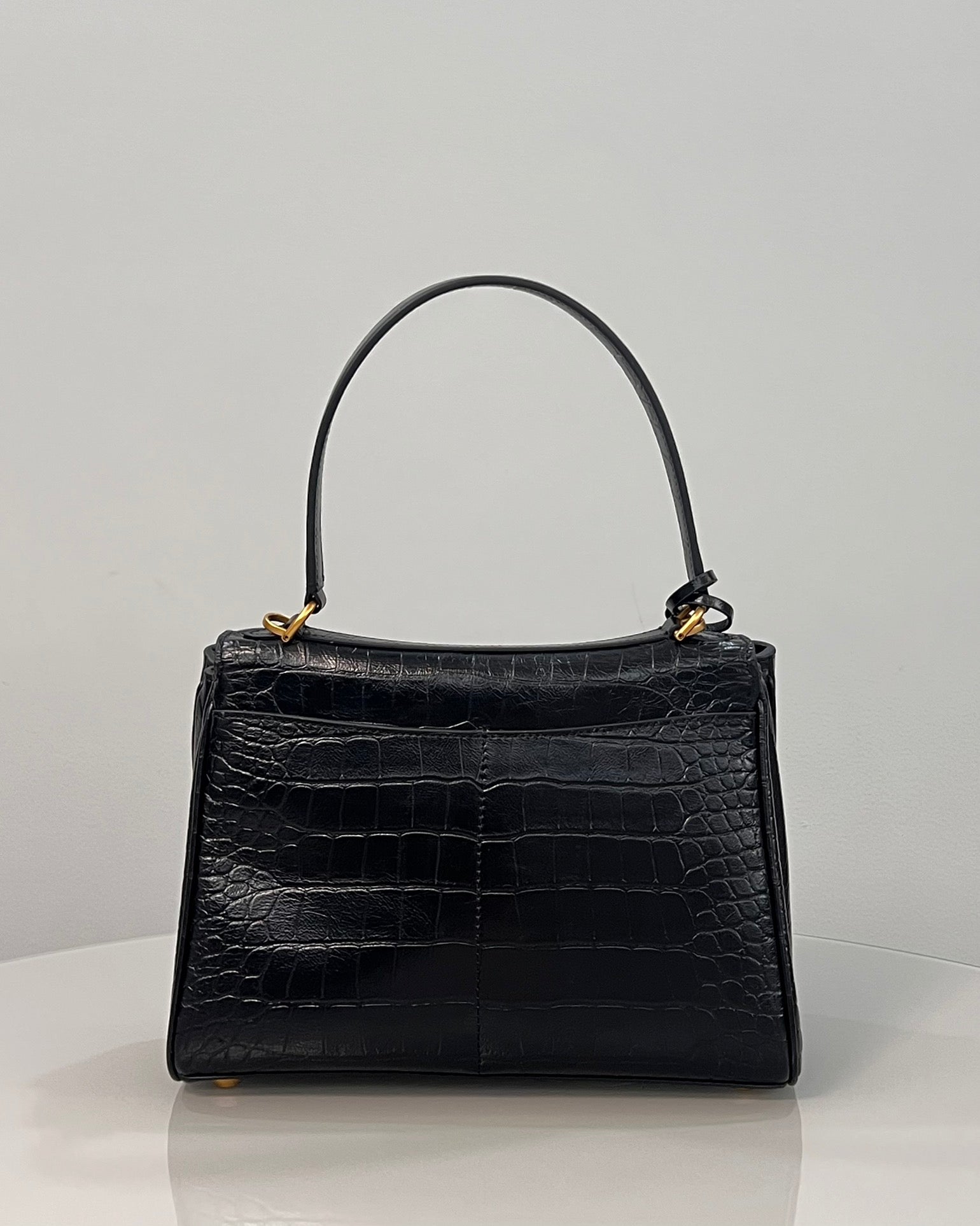 Balenciaga Small Rodeo Crocodile Embossed Bag 29 Black Leather Gold Hardware
