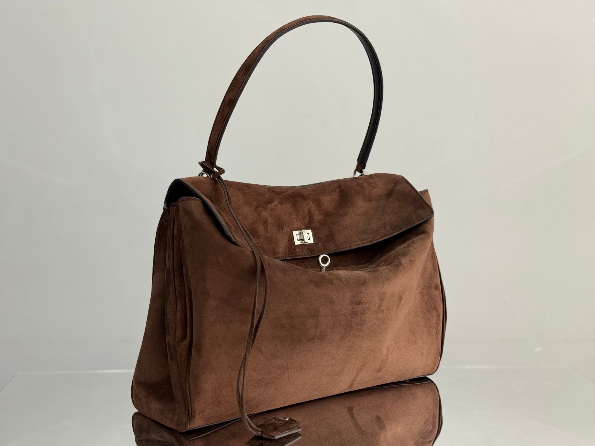 Balenciaga Large Rodeo Bag 40 Coffee Brown Suede Sliver Hardware