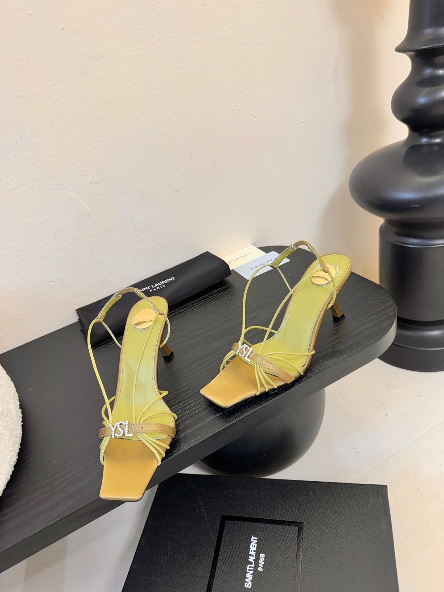 YSL 26ss Square Toe Sandals 70 Light Green Silk Sheepskin 651704