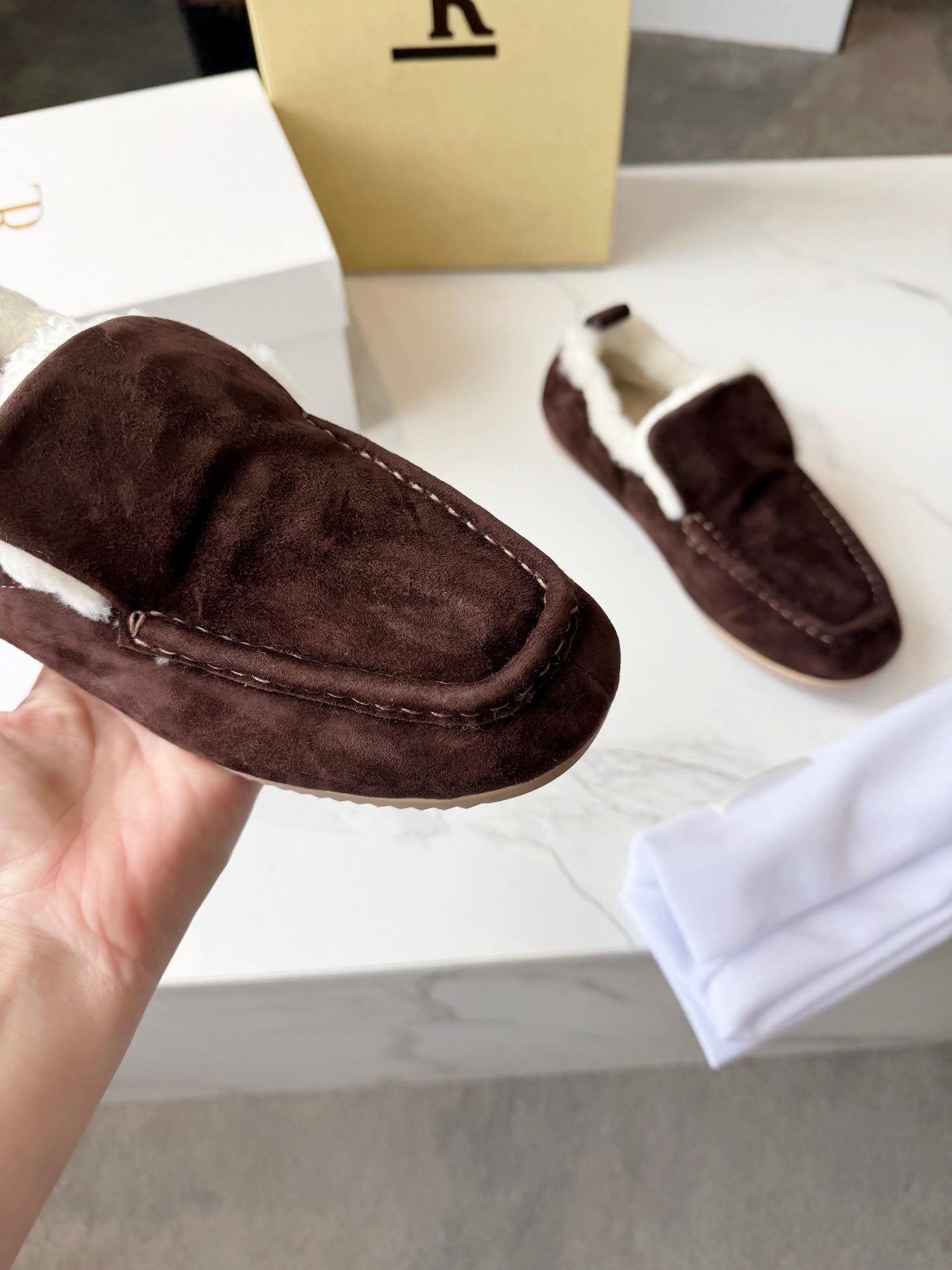 The Row 2025 Loafer Dark Brown Suede Wool 576846