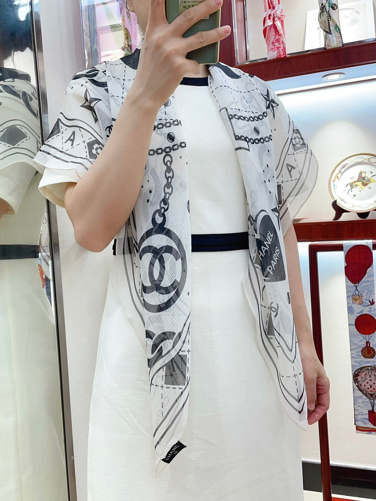 CC Square Scarf 110 CM In White Black Shunyu Qiao Silk  193840