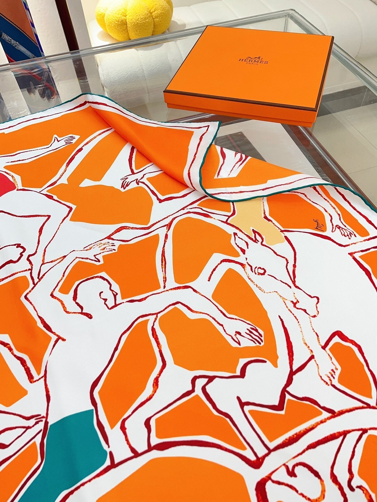 Choregraphie Equestre Scarf 90 CM In Orange Colorful Silk Twill 228977
