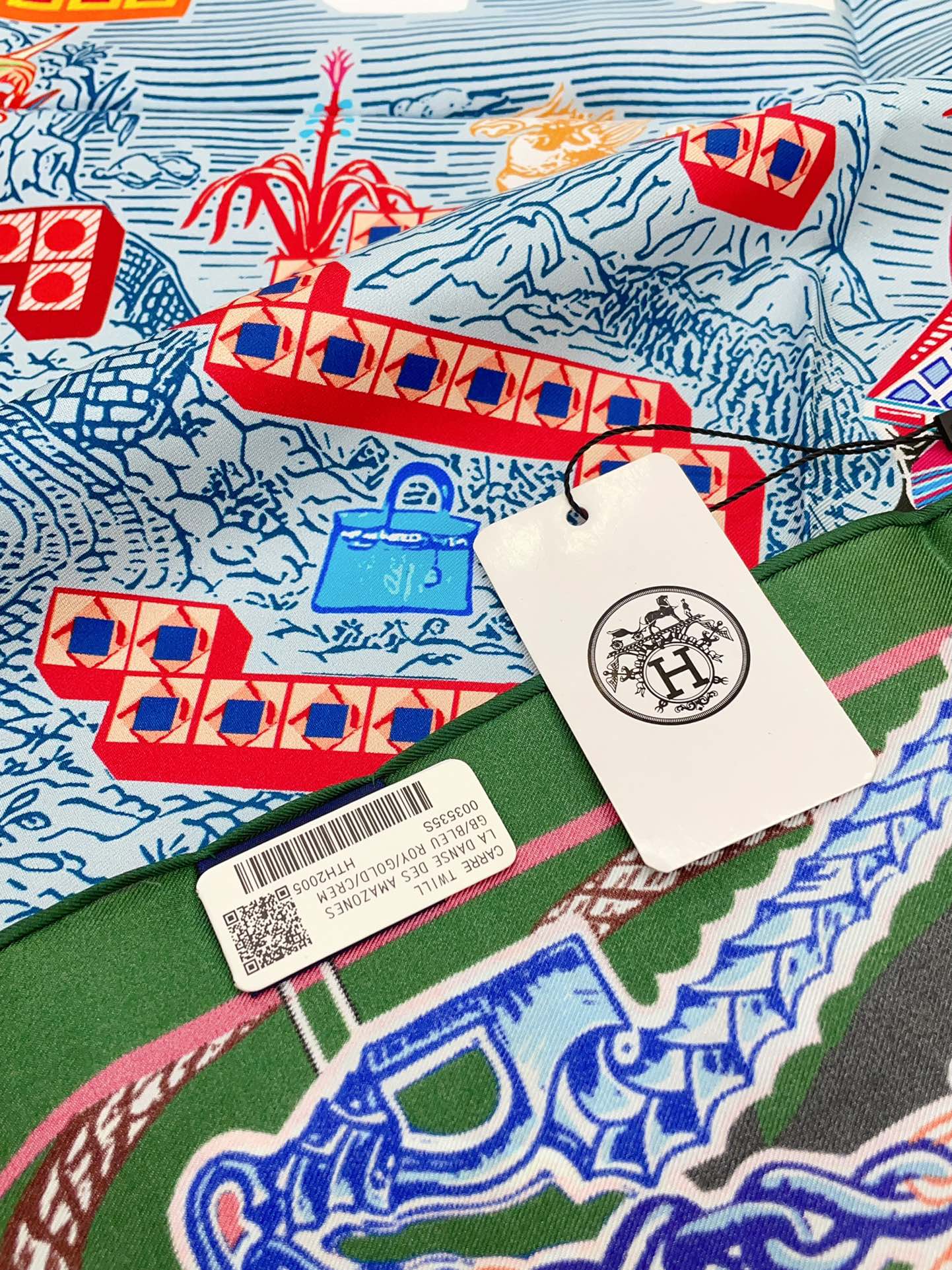 Gavroche Super Silk Quest Détail Scarf 90 CM In Green Colorful Silk Twill 274213