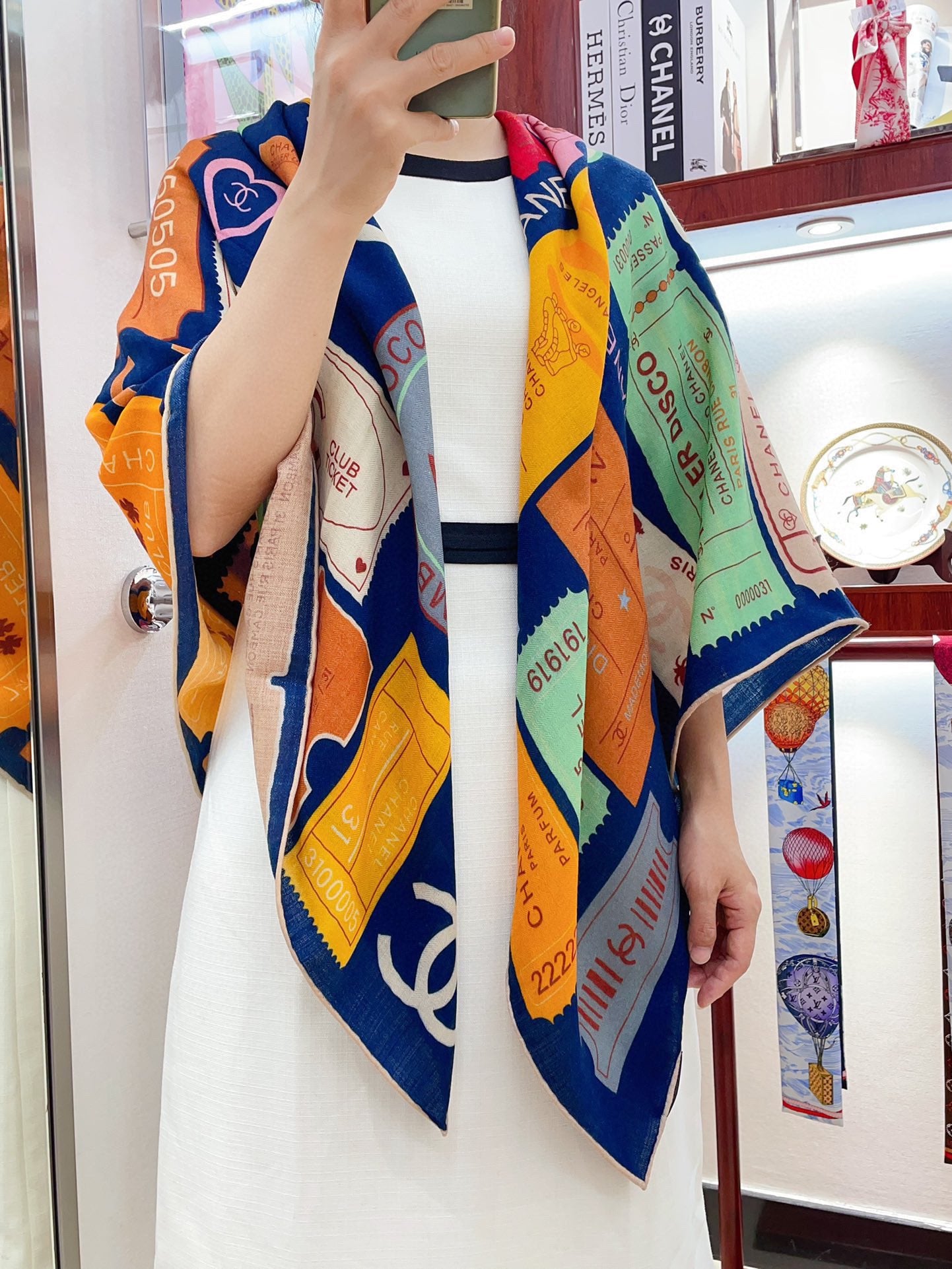 CC Square Scarf 140 CM In Multicolored Cashmere And Silk 388152