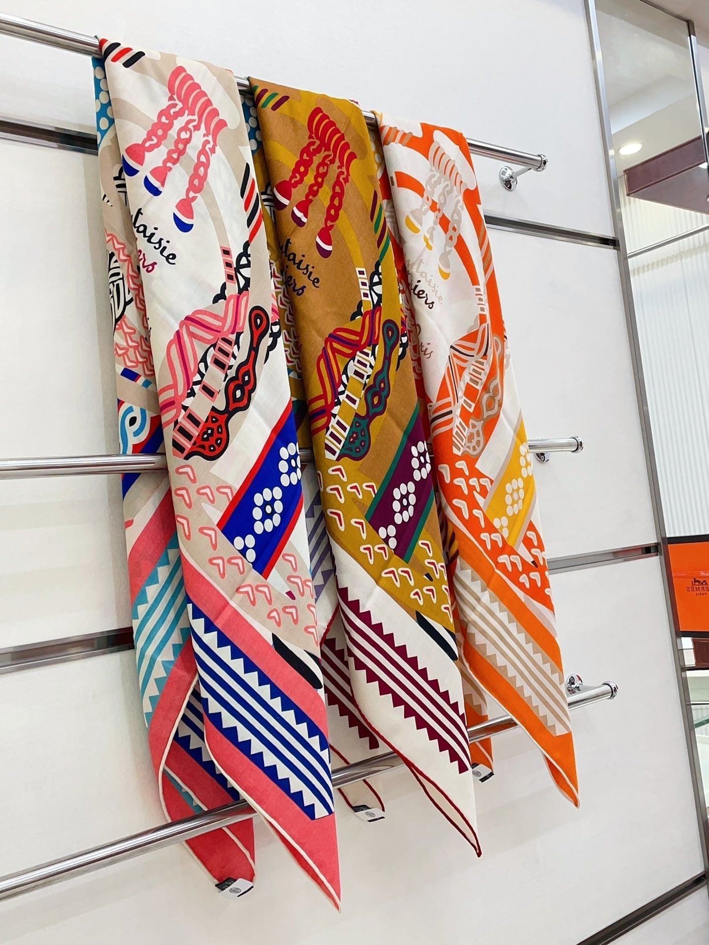 Fantaisie d'Etriers Shawl 135 CM Orange Colorful Cashmere And Silk 402081