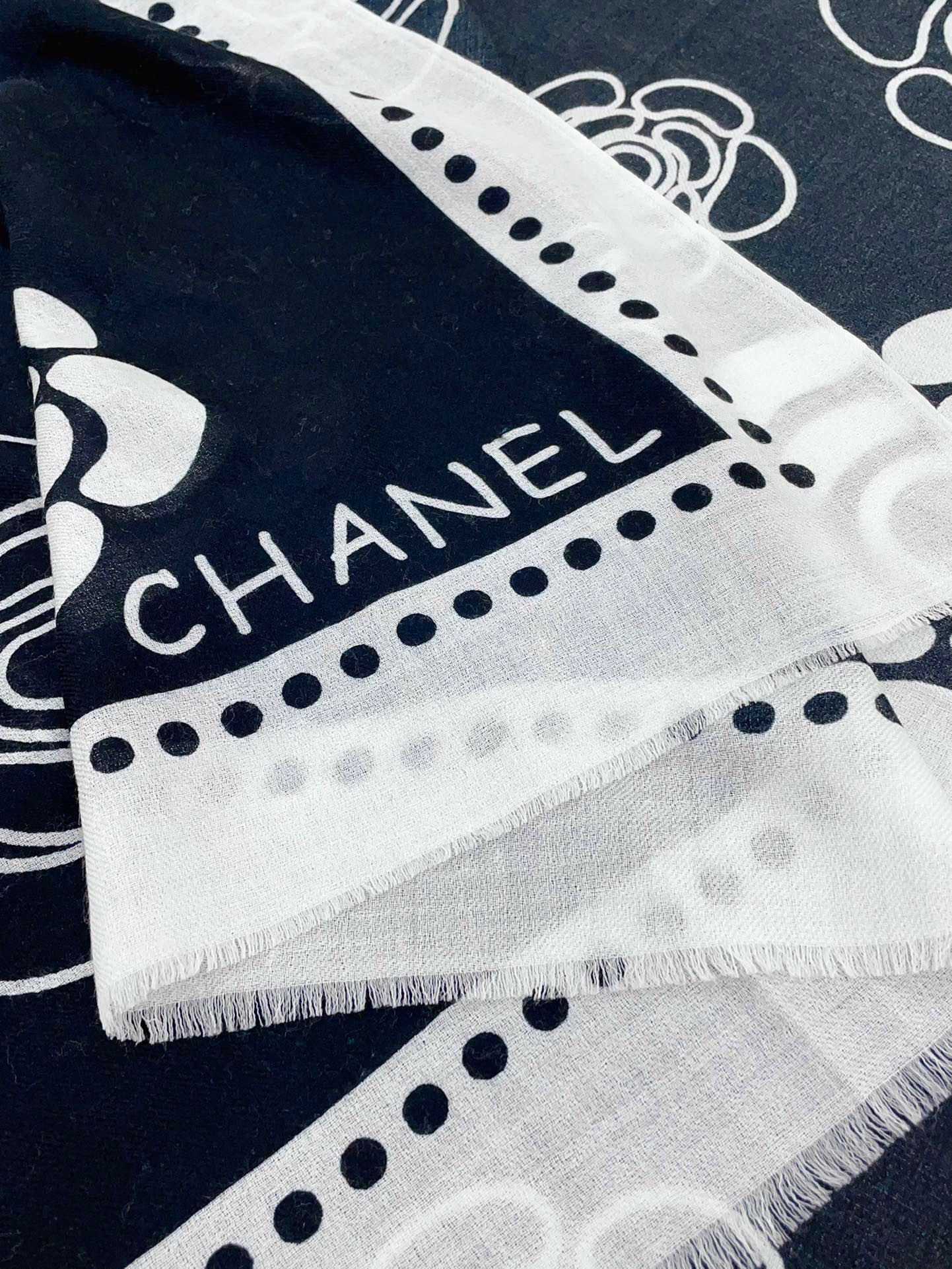 CC Scarf 190 CM In Black Mix White Cashmere  407269