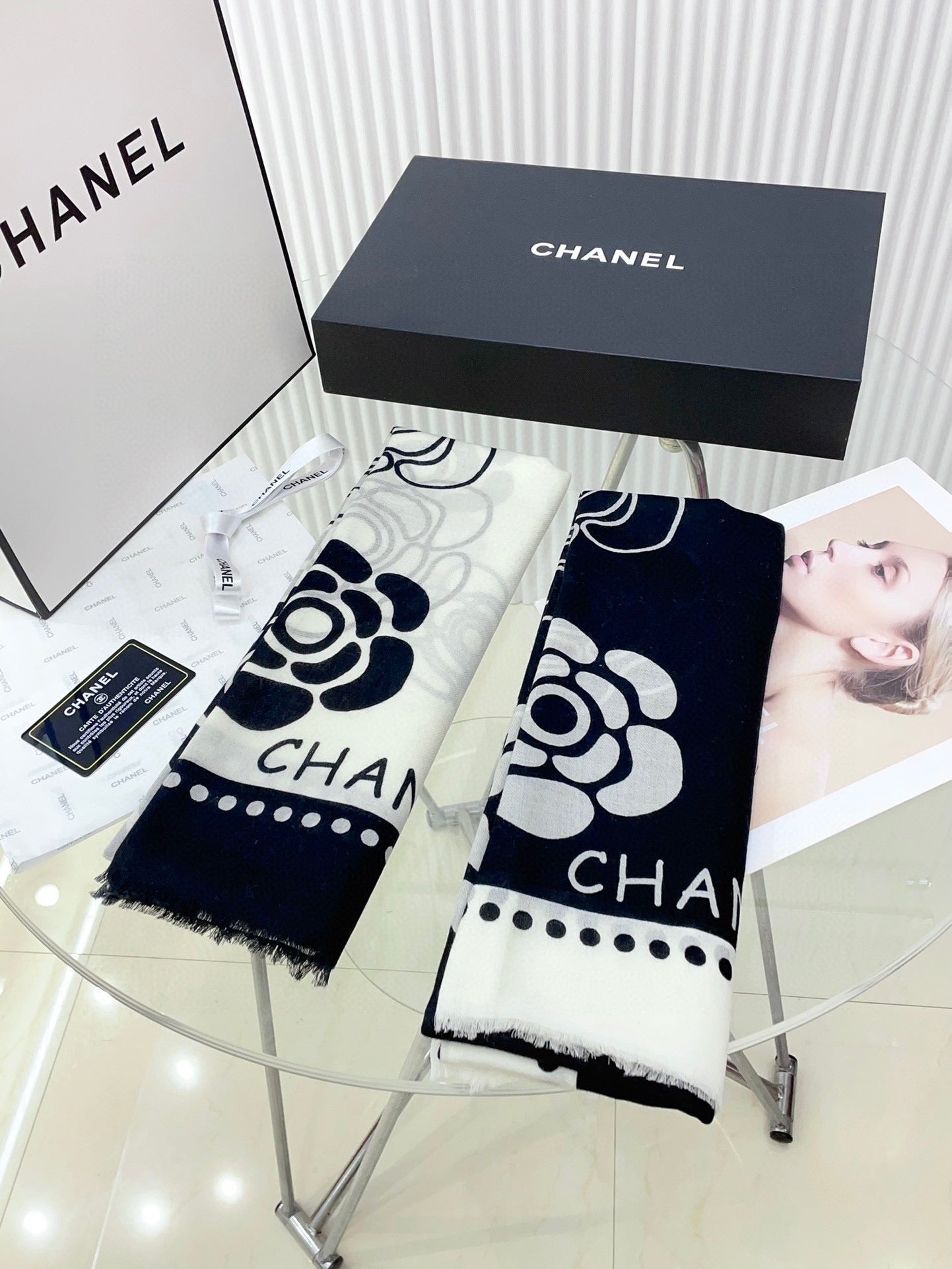 CC Scarf 190 CM In Black Mix White Cashmere  407269