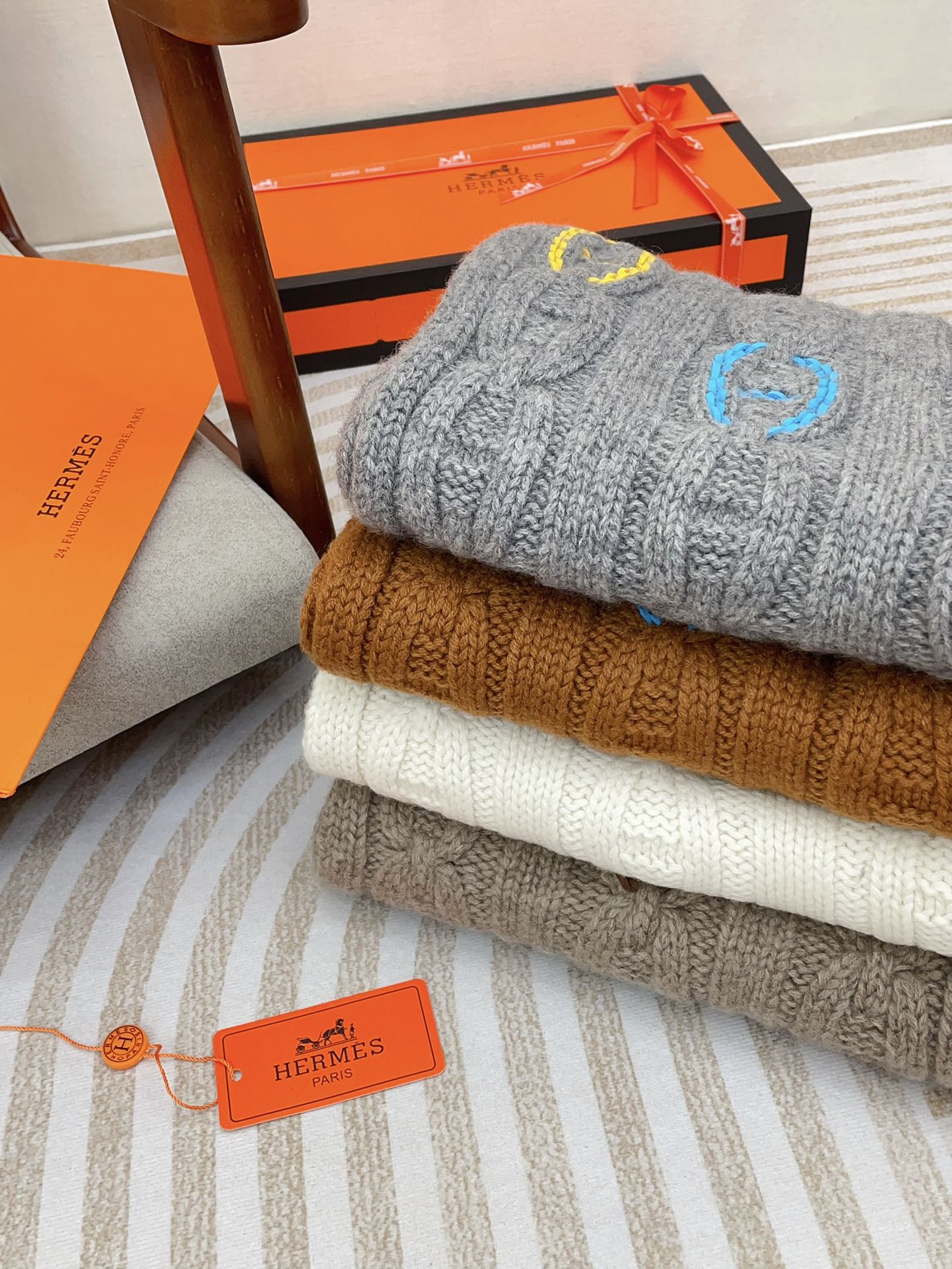 Scarf 170 CM Brown Orange Cashmere Handwoven