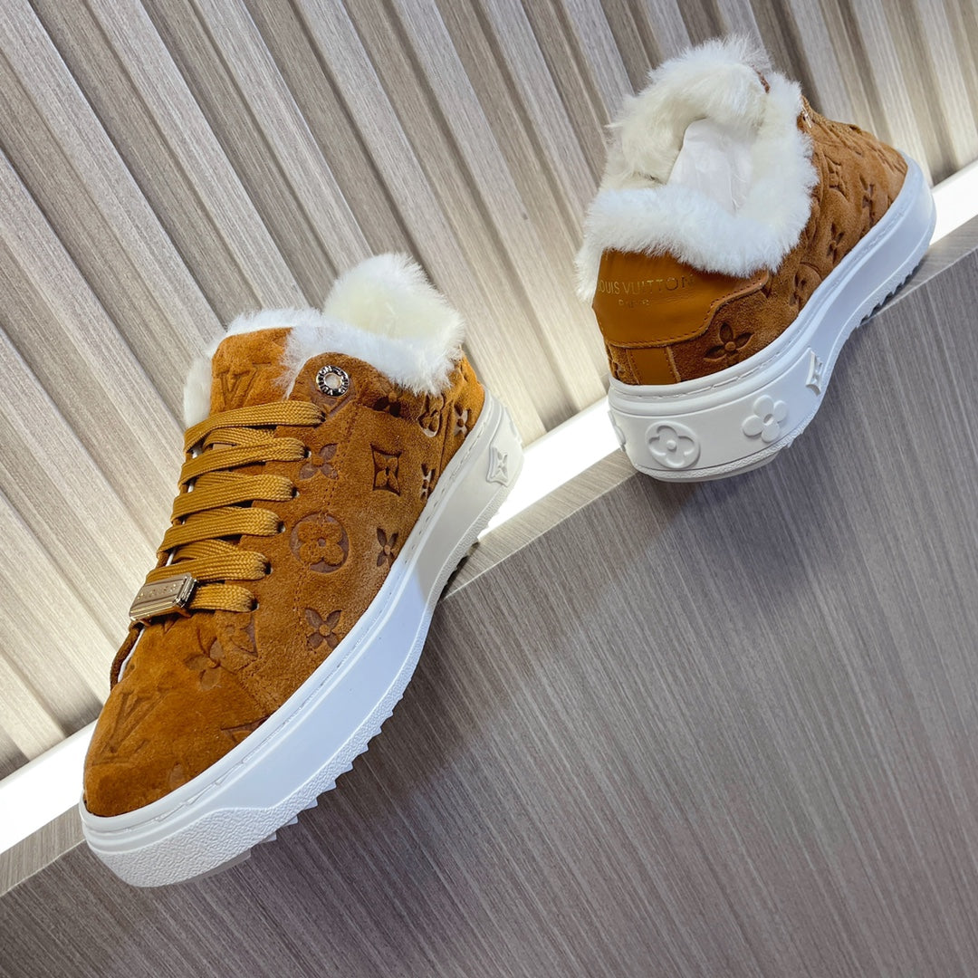 LV Time Out Sneaker 40mm Brown Yellow Monogram Suede
