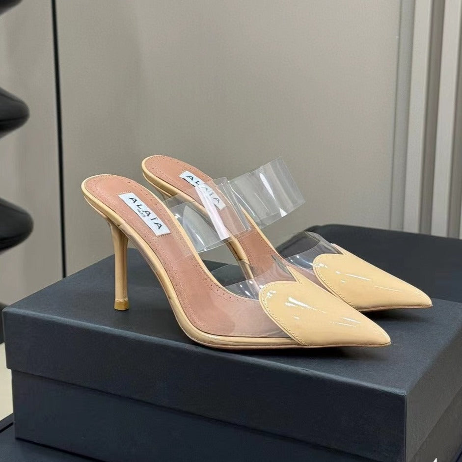 alaia mule 90 optic beige heart lambskin