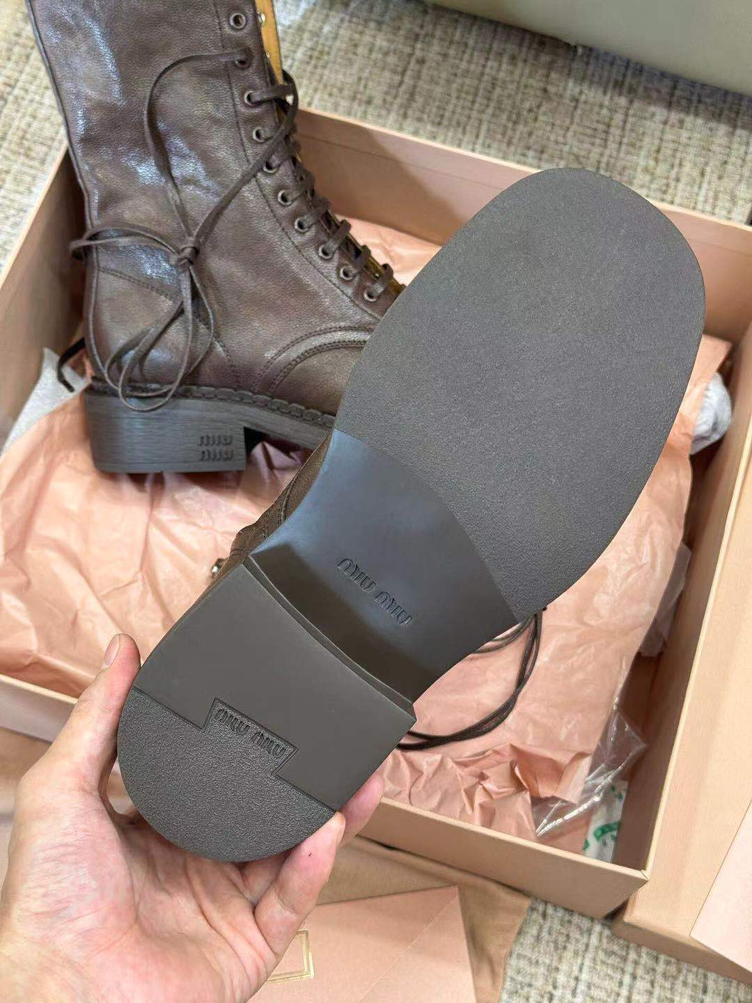 Miu short Boots Umber Brown Calfskin