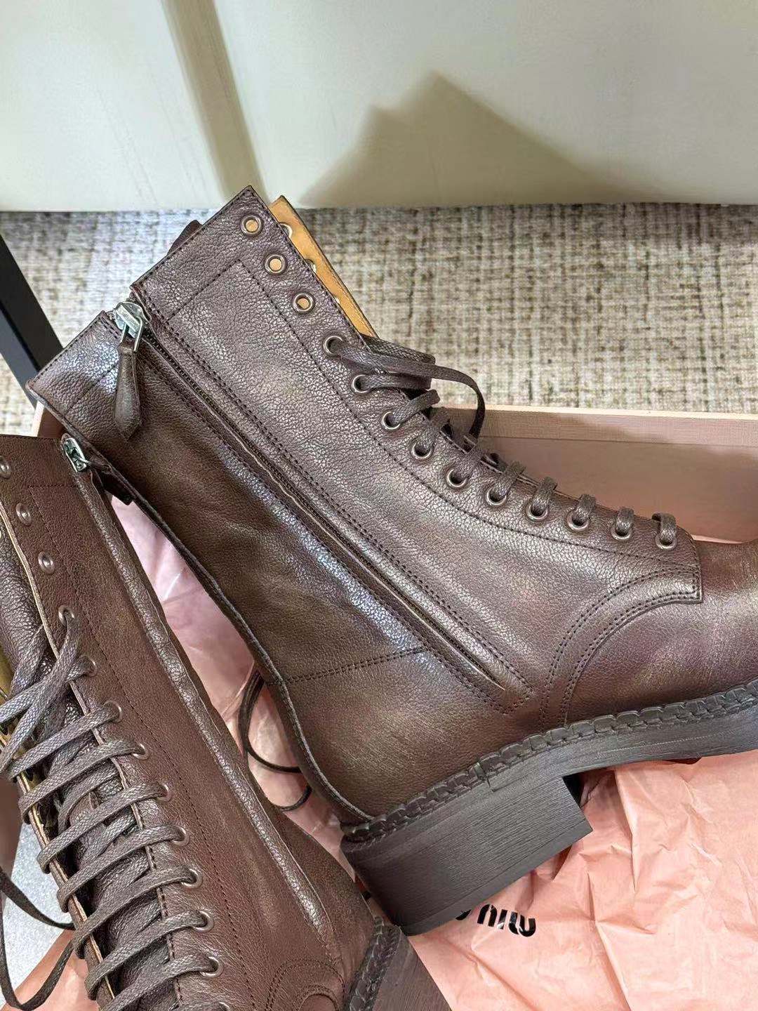 Miu short Boots Umber Brown Calfskin