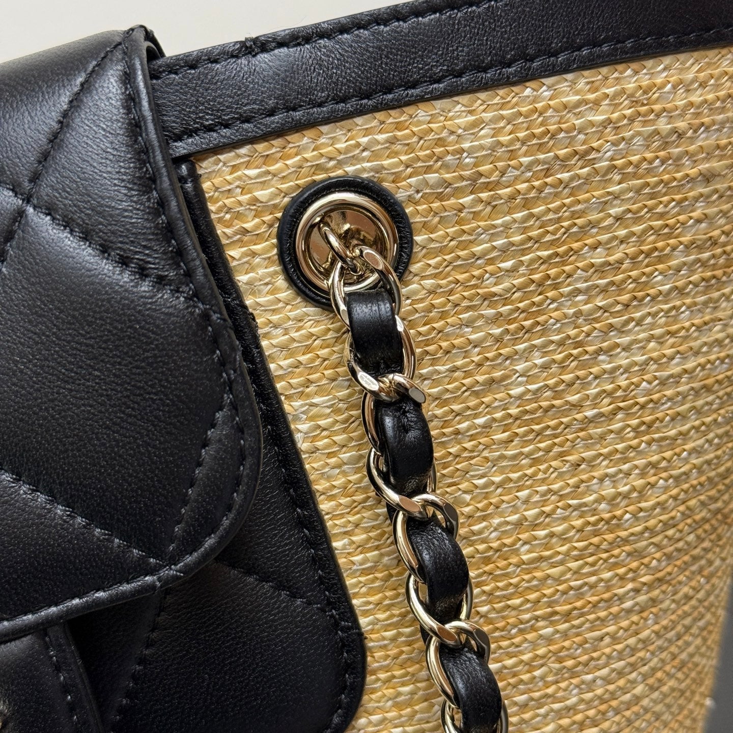 Chanel 2026 Shopping Bag 34cm Straw Lambskin