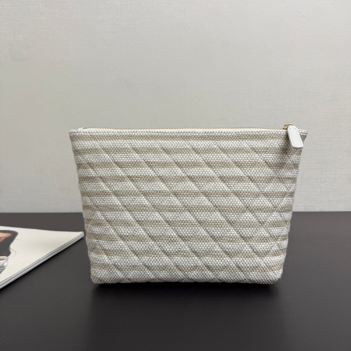 Chanel 26 Woven Clutch 19 White Beige Canvas
