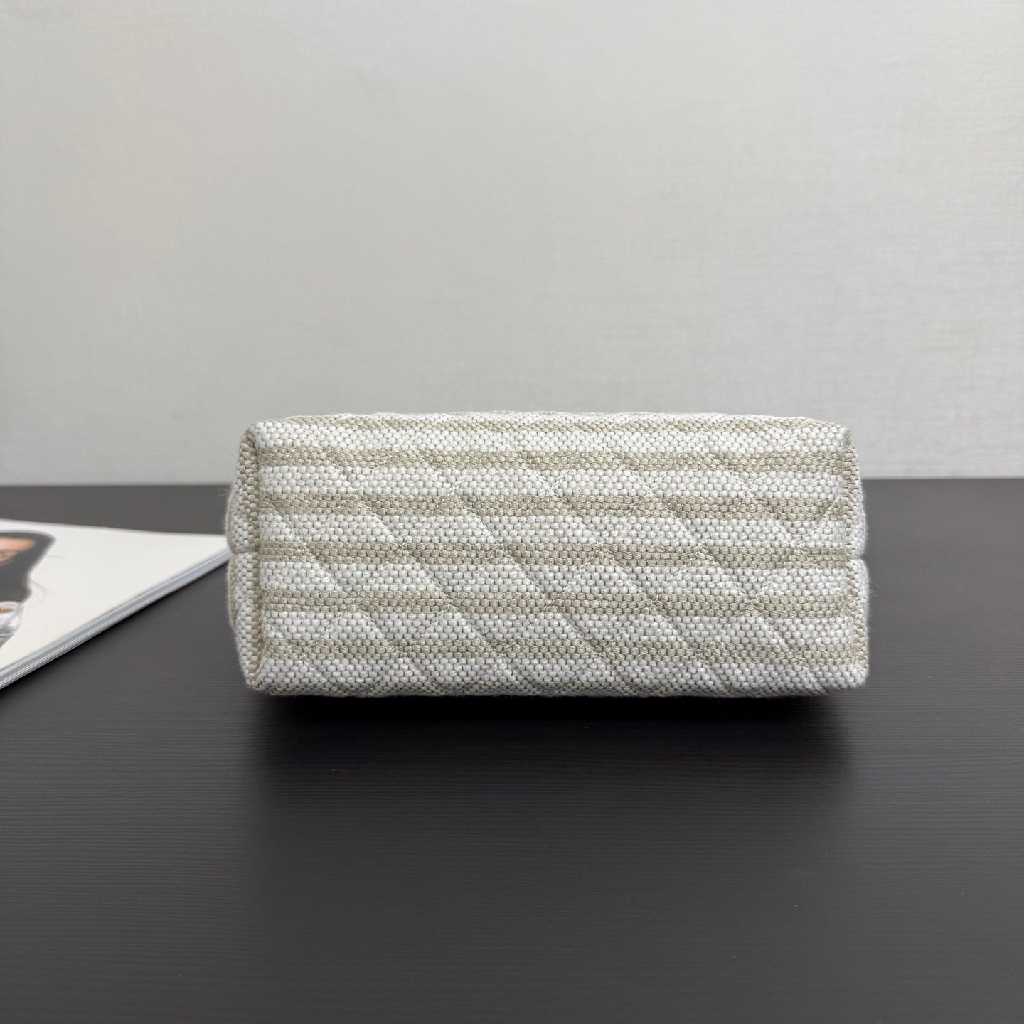 Chanel 26 Woven Clutch 19 White Beige Canvas
