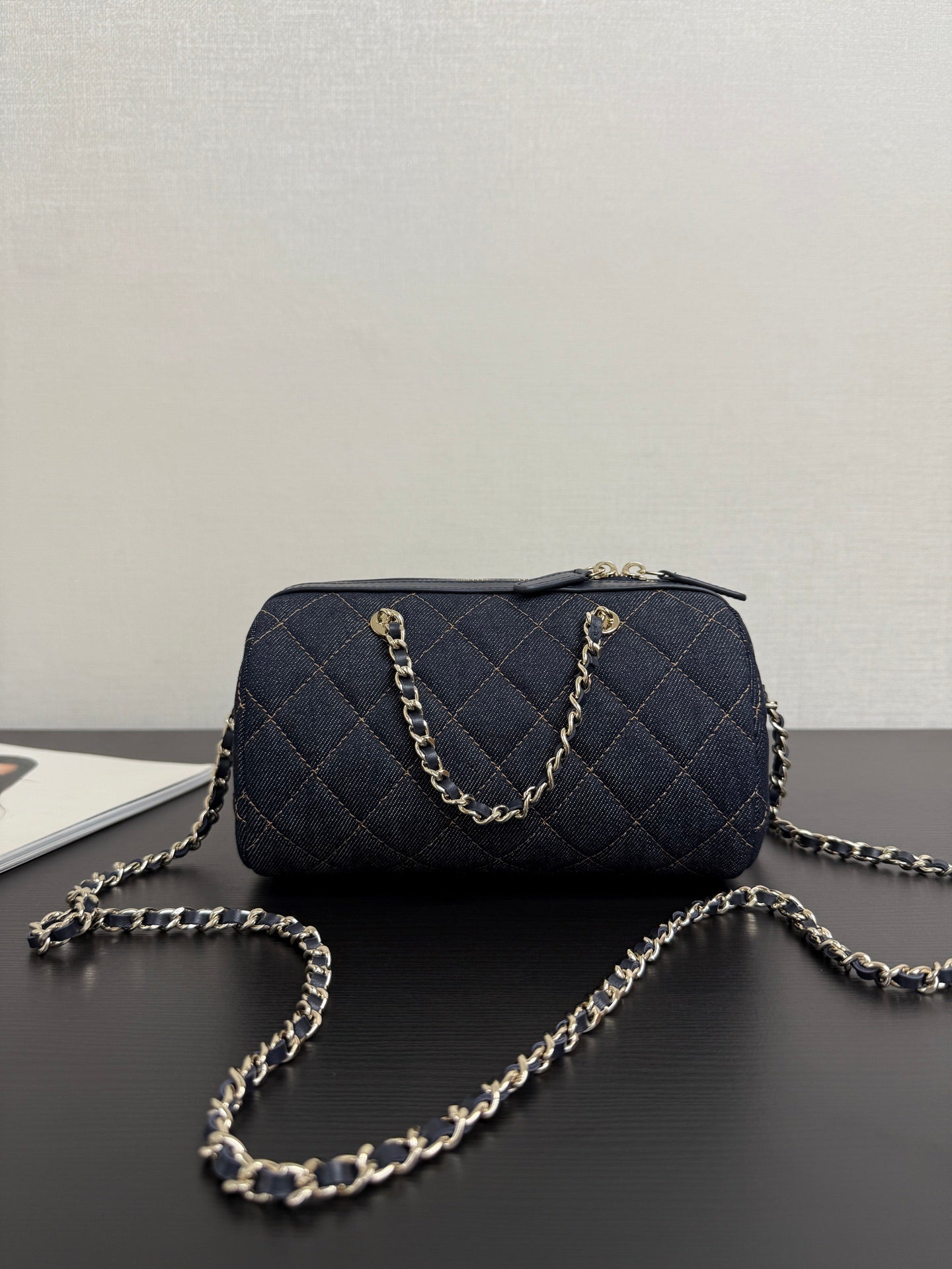 Chanel 2026 Bowling Bag 18.5cm Blue Denim Leather