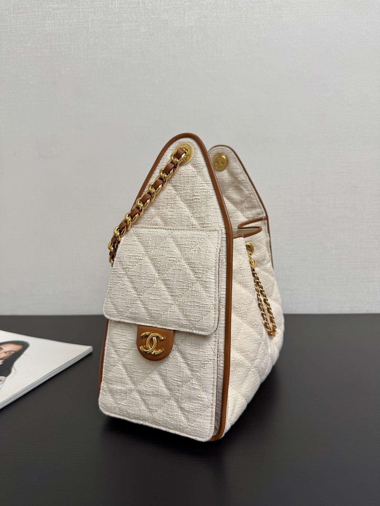 Chanel 2026 Hobo Bag Cream Brown Canvas Leather