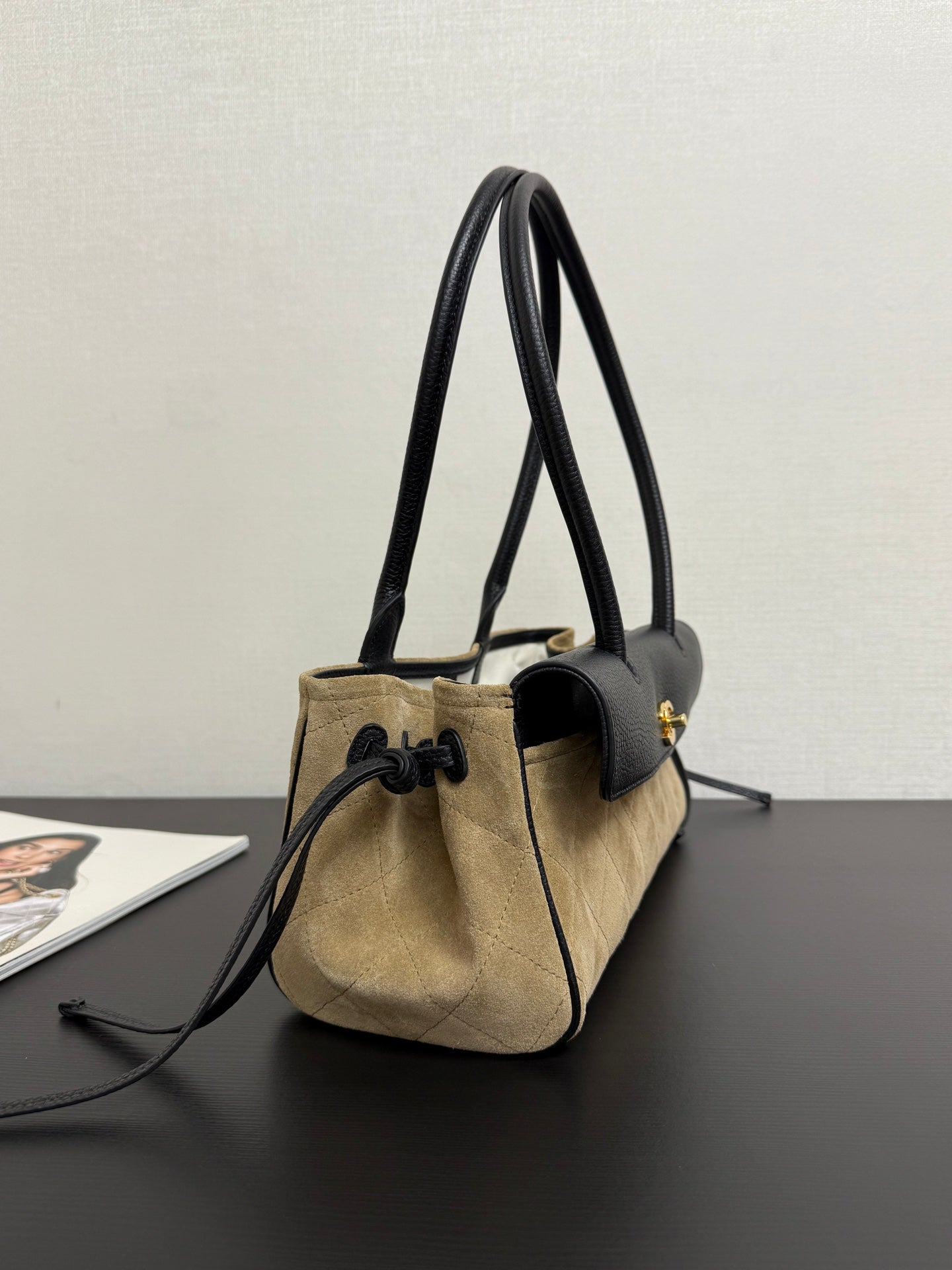 Chanel 2026 Urban Essential East West Bag 31cm Black Beige Suede Leather