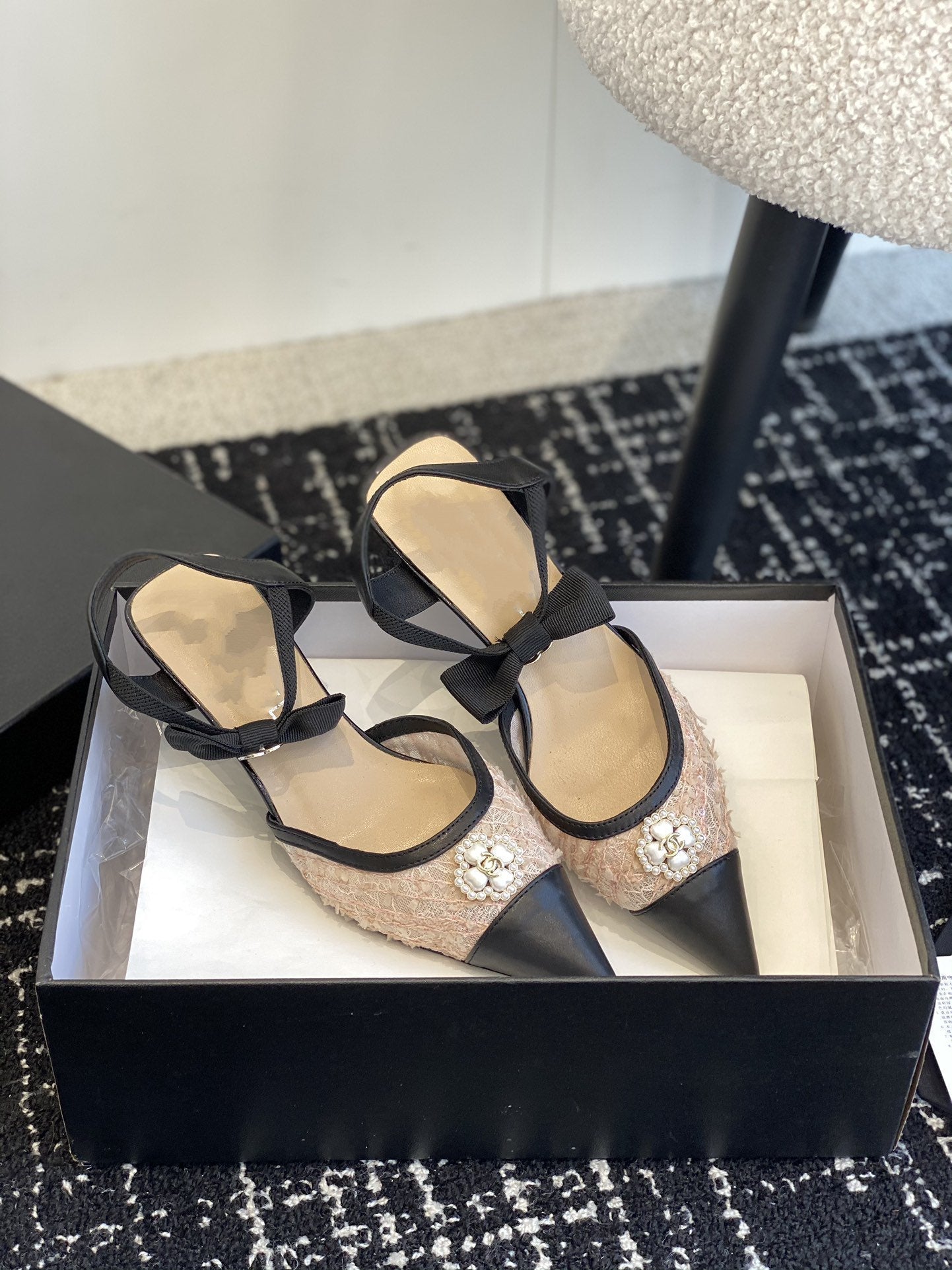 slingbacks 45 beige black tweed lambskin