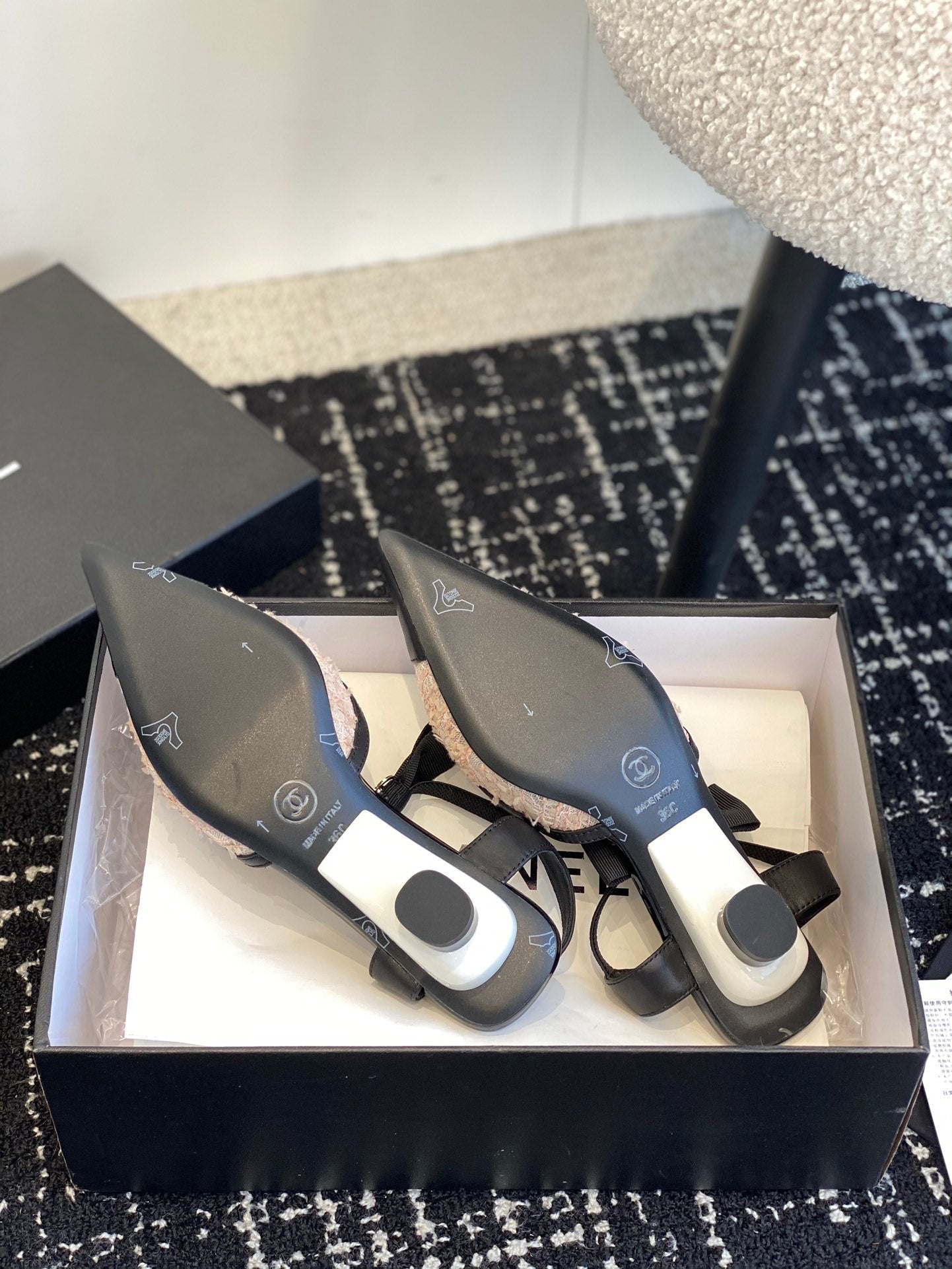 slingbacks 45 beige black tweed lambskin