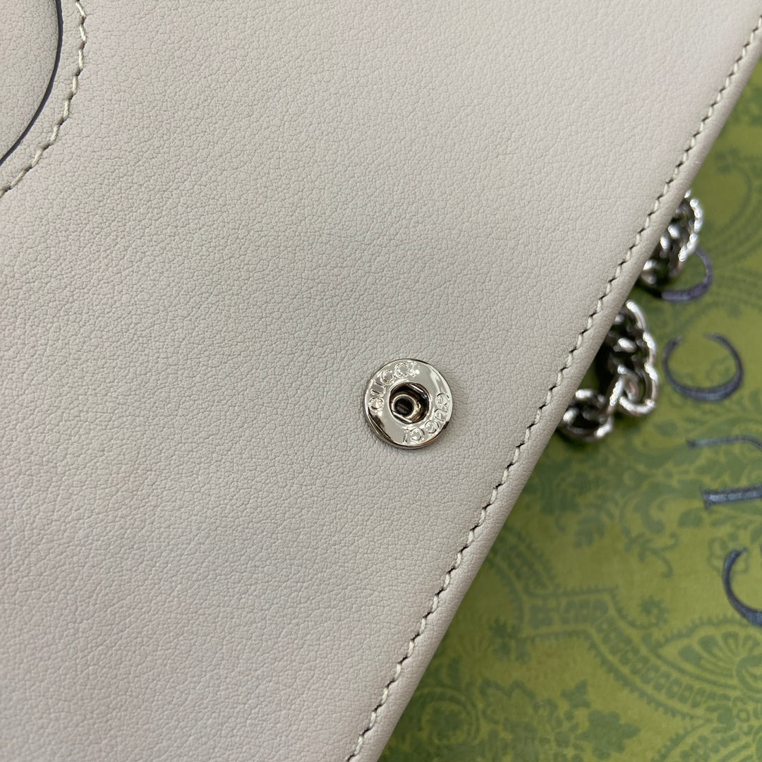 GG MARMONT 20 MINI CHAIN BAG IN WHITE CALFSKIN